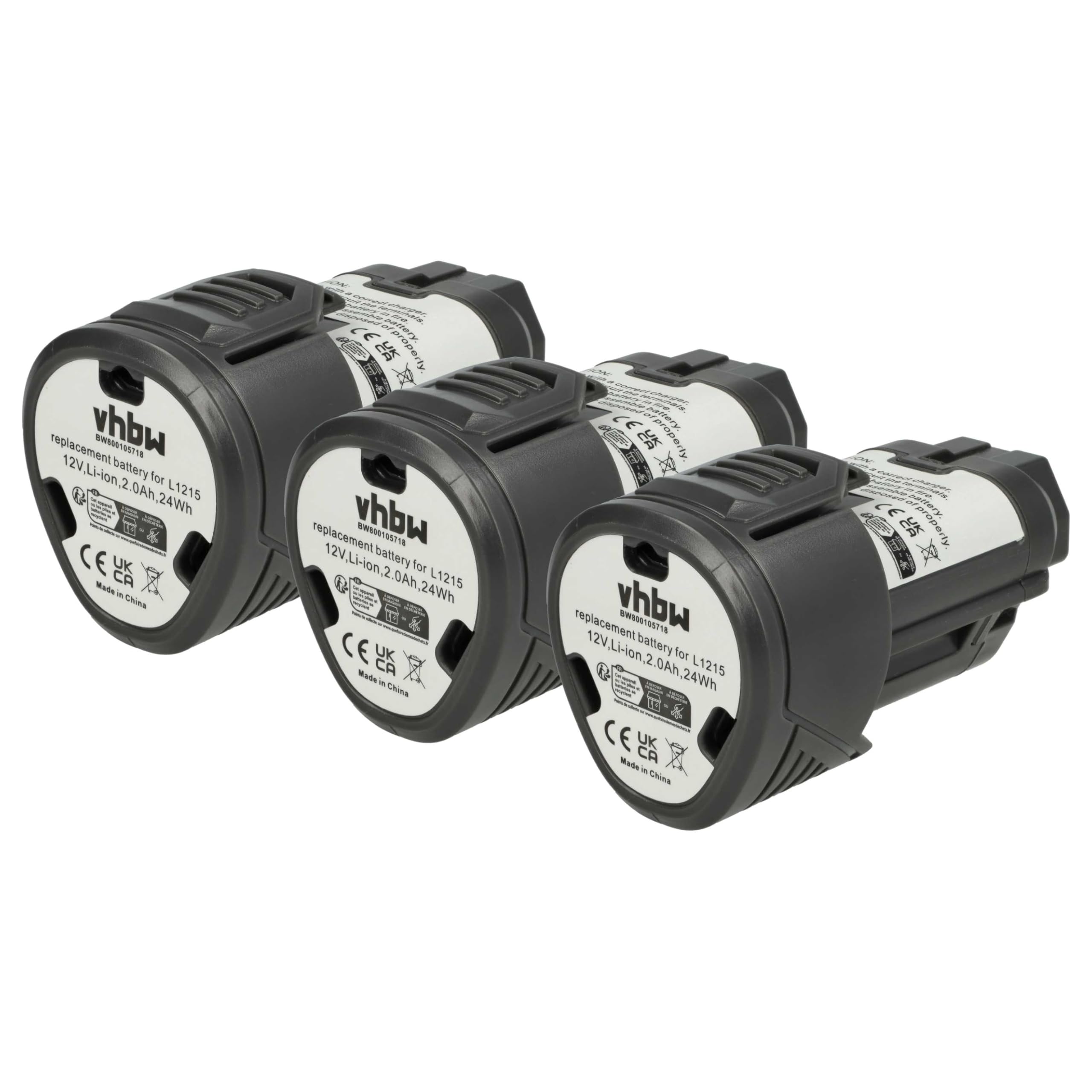 vhbw 3x batteria compatibile con AEG BLL12C, BS12C2, BS12C, BSB 12C, BBH12, BBS 12C, BLL 12C, BS 12C utensile elettrico (2000 mAh, Li-Ion, 12 V)