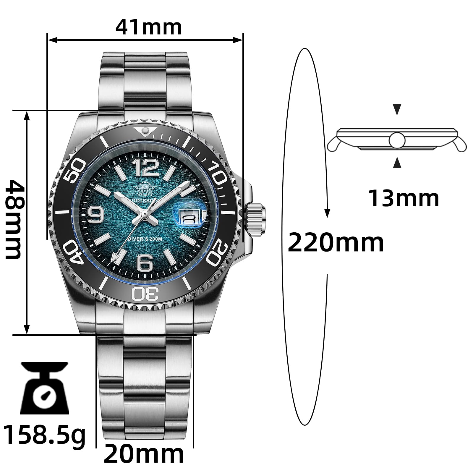 ADDIESDIVE Quarzo Orologio Uomo Diver's 200M Subacquei Luminescente Acciaio Inossidabile