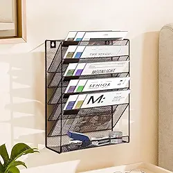 Organizador de Documentos, Organizador de Arquivos Suspenso de 6 Camadas, Suporte de Arquivo de Parede de Malha, Suporte de Pasta de Papel com Bandeja Plana Inferior para Escritório