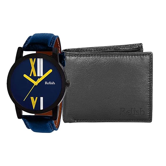 Relish Analog Watch and Black Wallet Combo Pack for Men and Boys | RE-WW266C