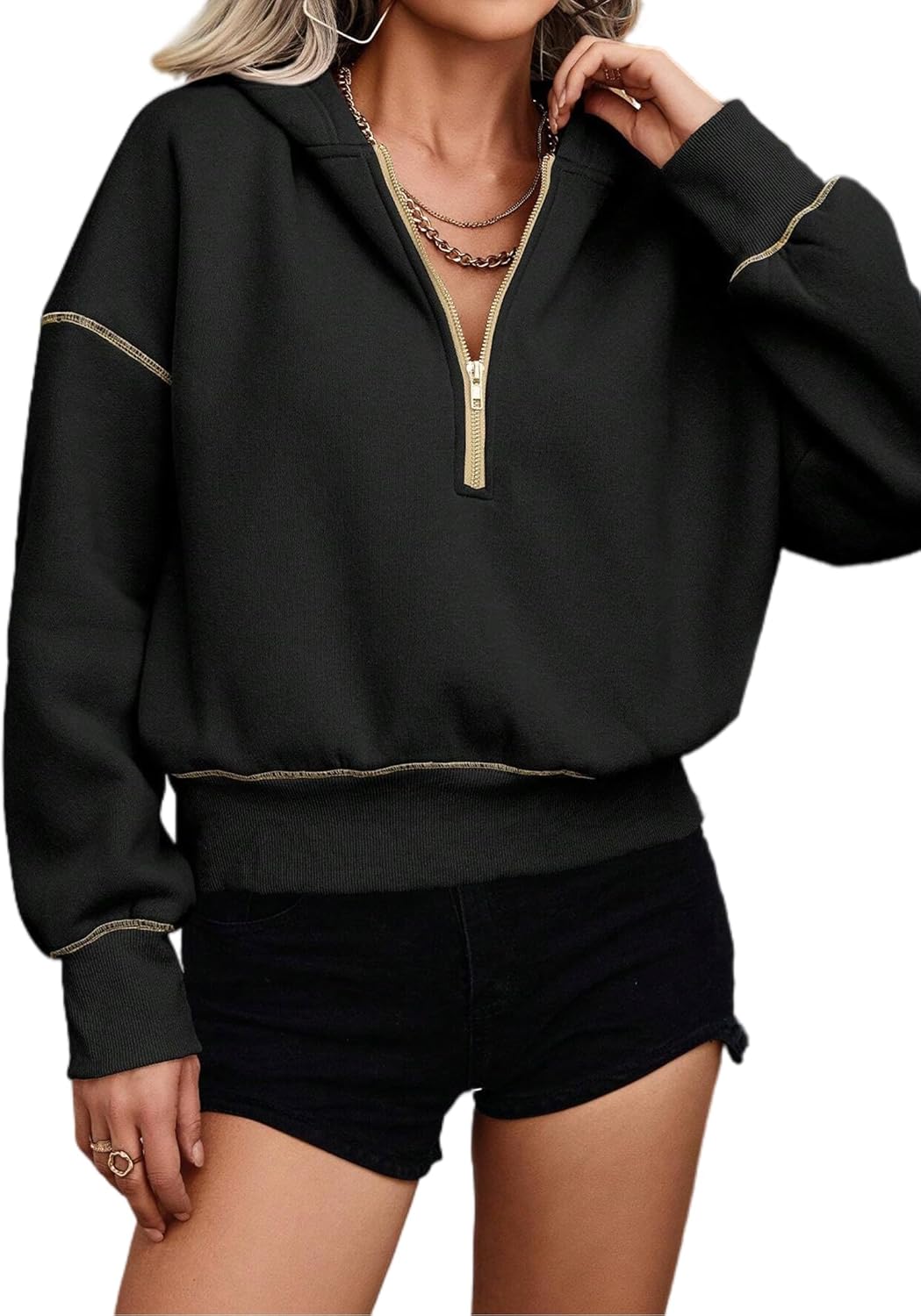 Hilinker Womens Half Zip Pullover Hoodies Cute Cropped Sweatshirts Long Sleeve Crop Tops - Image 3