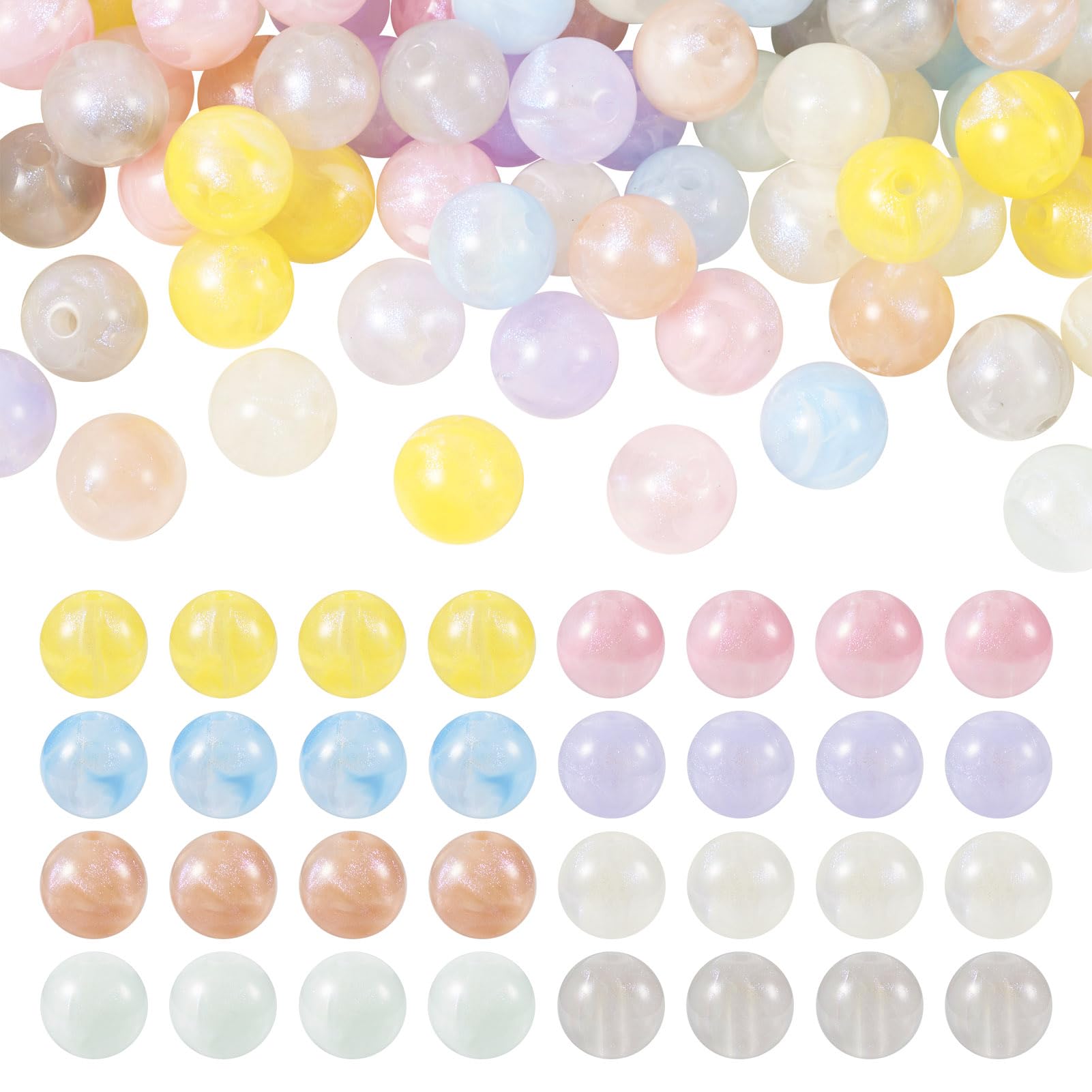 Spritewelry 80Pcs Glitter Acrylic Beads Sparkle Candy Color Round Beads Bubblegum Ball Opaque Loose Spacer for DIY Bracelet Necklace Jewelry Making 10.5~11mm