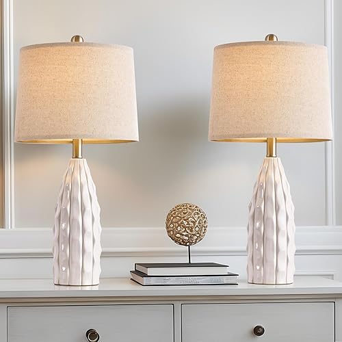 Juego de 2 lámparas de mesa de cerámica de 23.75 pulgadas para sala de estar, lámpara de noche para dormitorio y mesitas de noche de granja o mesas
