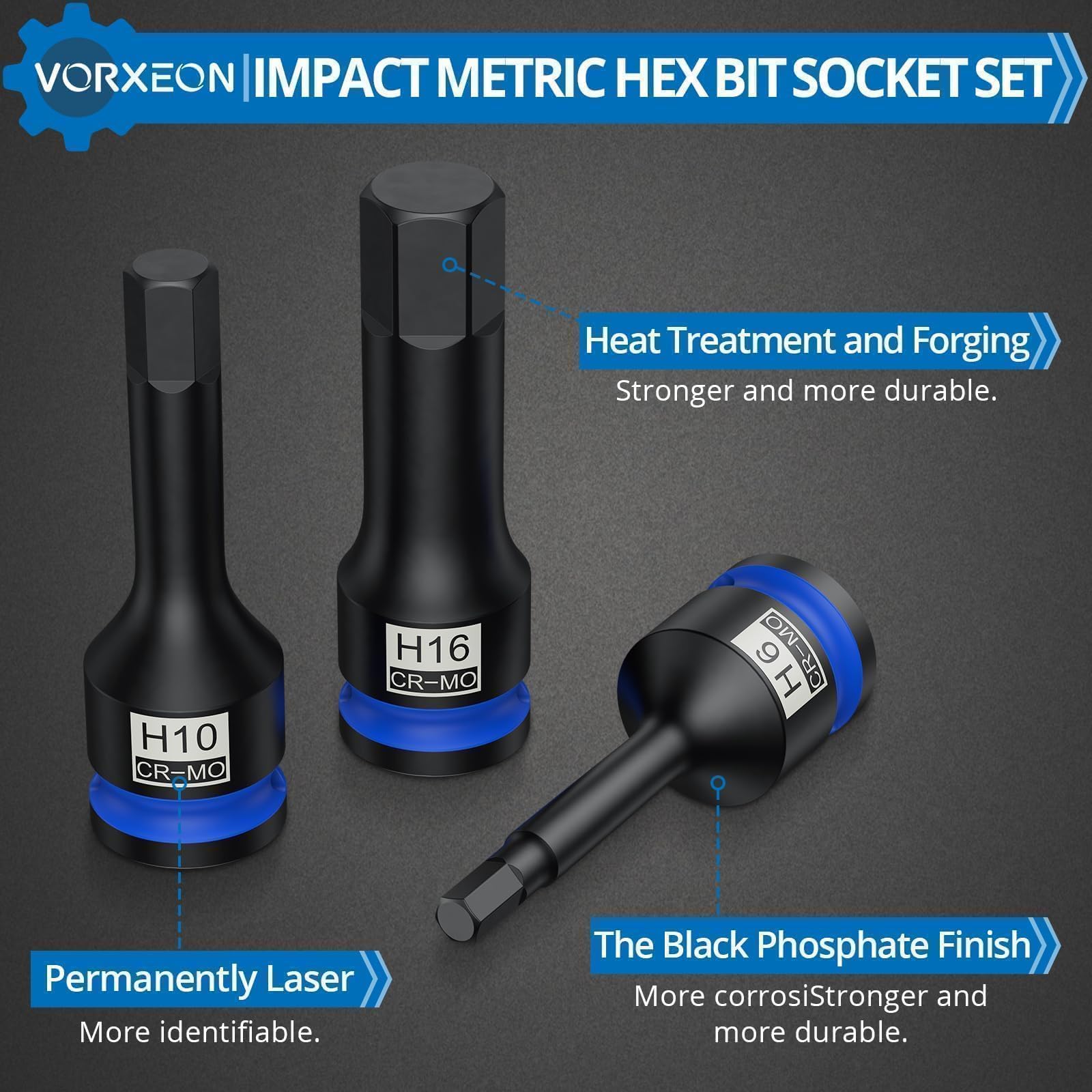 Juego de 1/2" Llaves de Vaso Hexagonales 42CRMO 5-19mm Métricas Llaves de Vaso de Impacto para Garaje Taller de Reparación de Automóviles