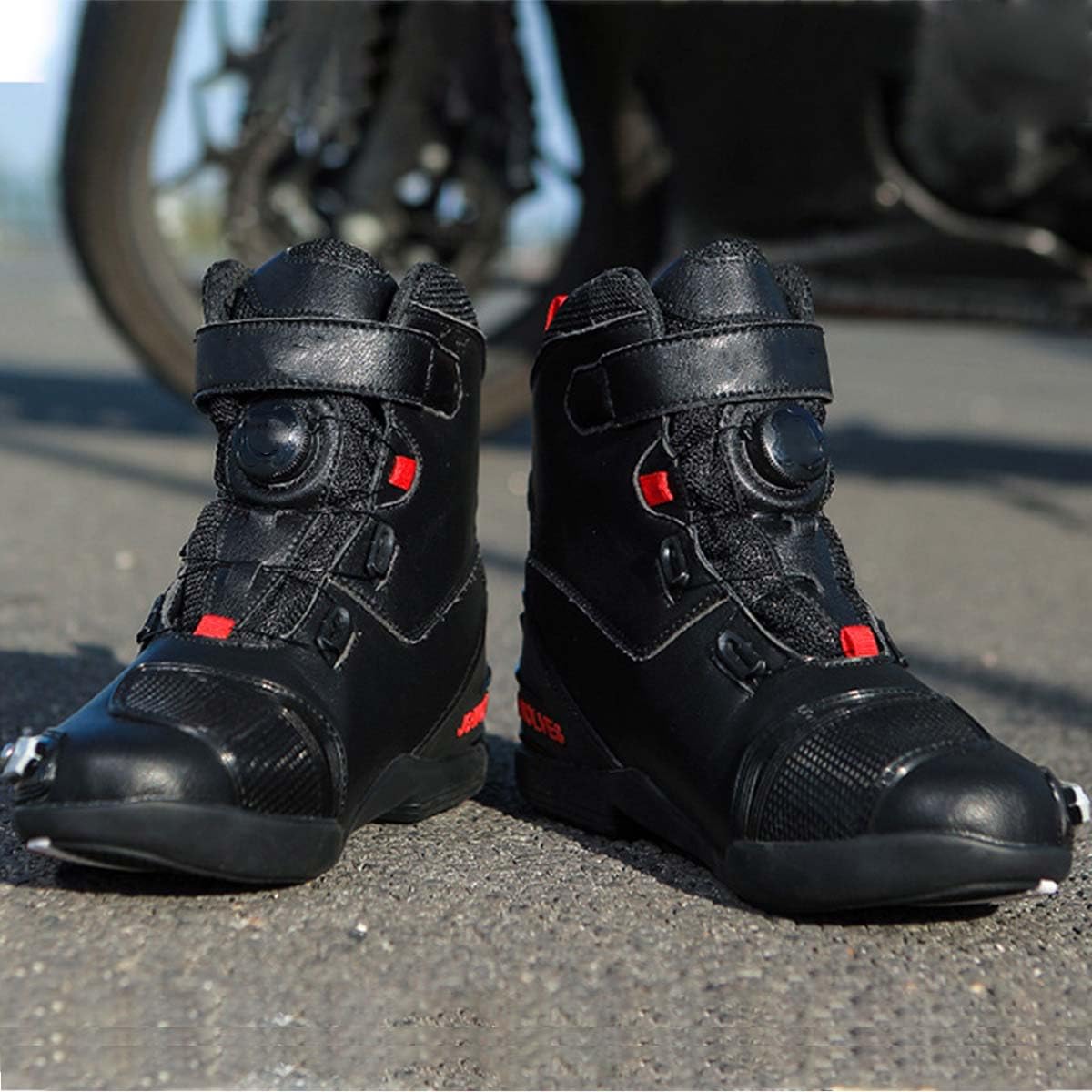 Scarpe da Moto Uomo, Stivali Moto Impermeabili con Dettagli Riflettenti e Suola Antiscivolo – Stivali Motociclisti Chiusura Rapida