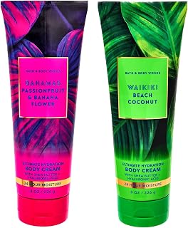 Bath and Body Waikiki Beach Coconut and Bahamas Passionfruit and Banana Flower - Pair of 2 Ultimate Hydration Body Creams - 8 oz each - Tropical Traditions New for Summer 2024
