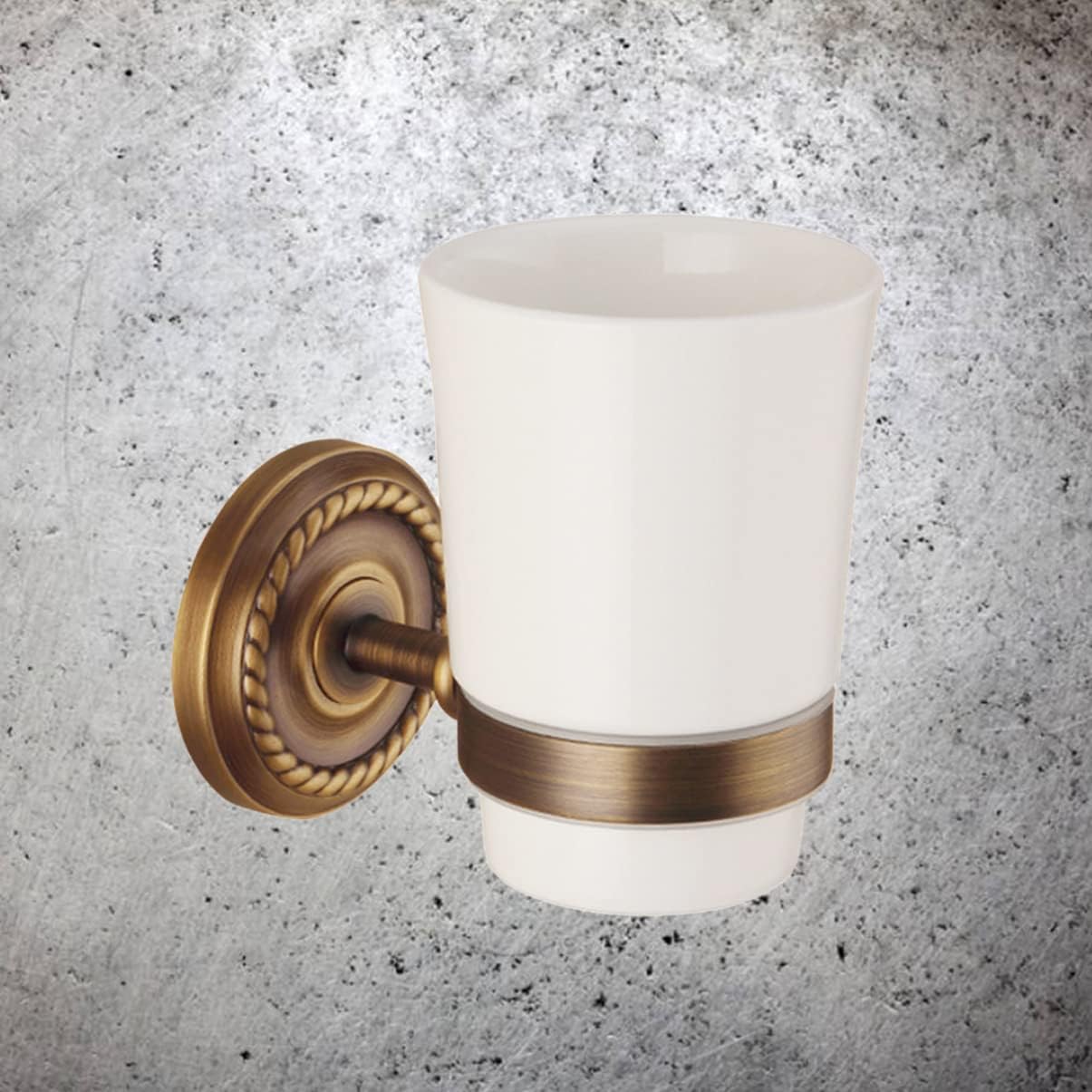 Vintage Copper Toothbrush Cup Holder Wall Mounted Bathroom Organizer with Elegant Ceramic Cups Easy Installation for Use