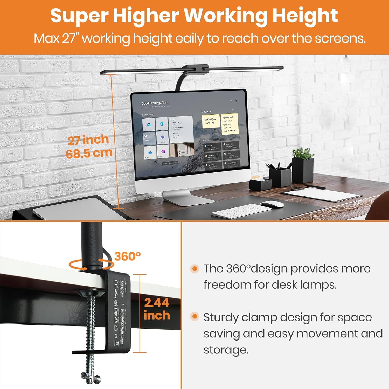 LASTAR Desk Lamp with Remote Control ＆ 32.5" Wide Double Head, Architect Desk Lamp for Home Office with Clamp, Timer, 24W Ultra Bright LED Desk lamp for Computer Reading