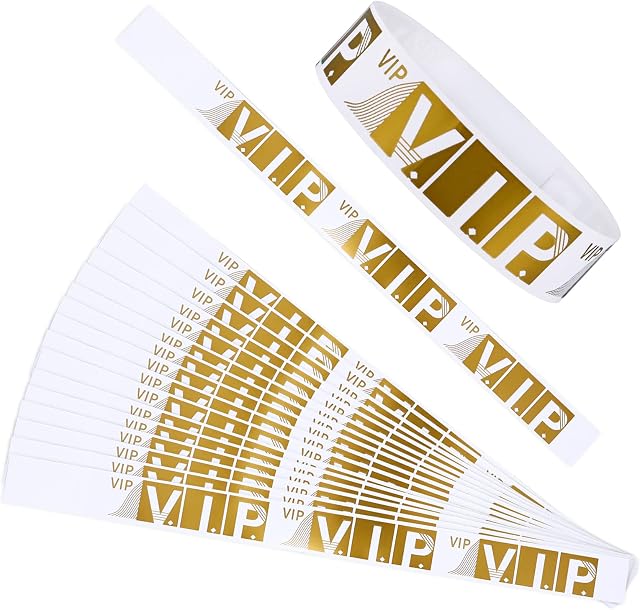 Prasacco 300 Pcs Event Wristbands, 3/4 Inch Wide VIP Paper Bracelets Waterproof VIP Wristband for Events Festivals Party Nightclubs Waterparks (Gold)