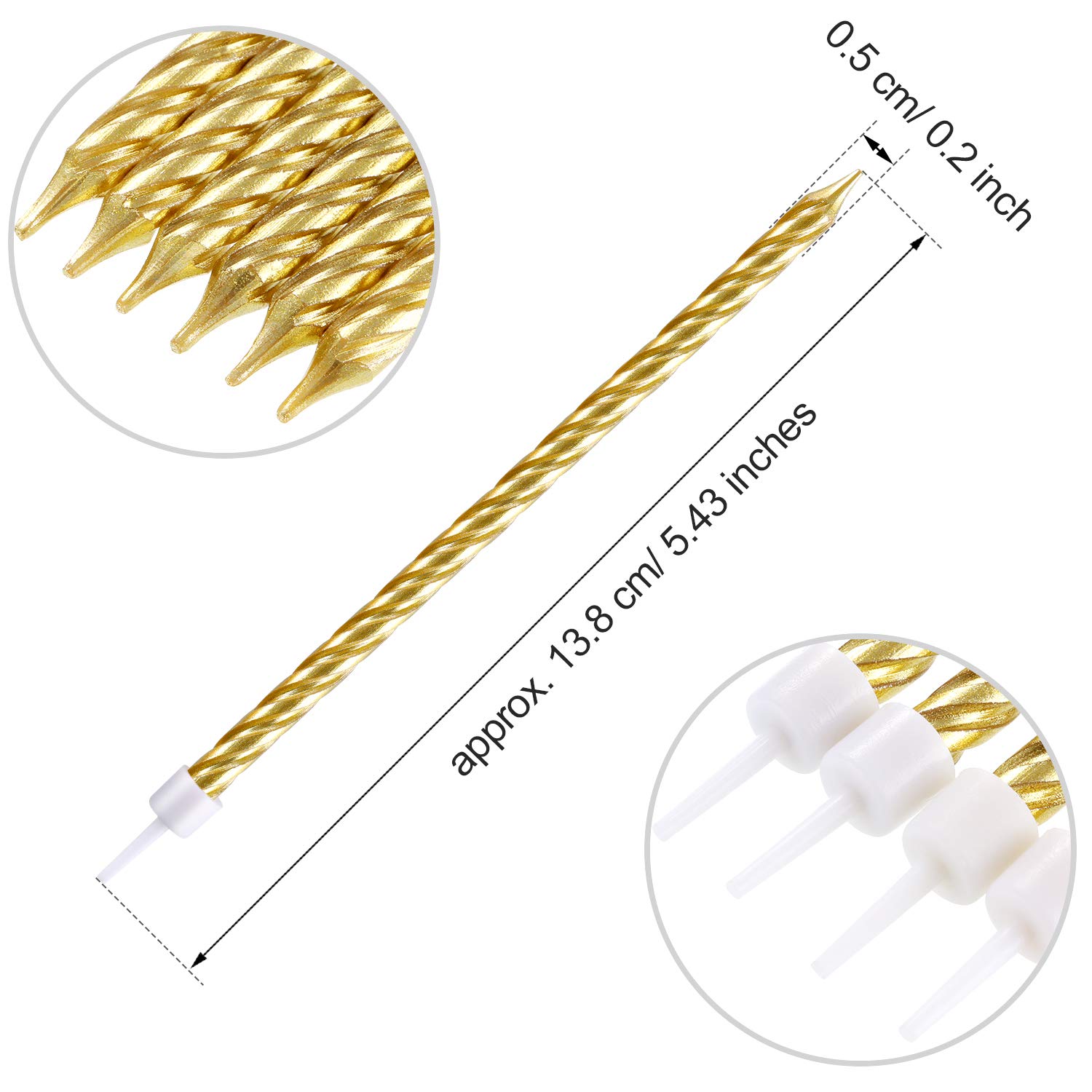 BBTO 30 Stücke Geburtstag Kerzen Spiral Kuchen Kerzen Metallisch Cupcake Kerzen Lange Dünne Kuchen Kerzen in Haltern für Geburtstag Hochzeit Party Kuchen Dekorationen (Gold)