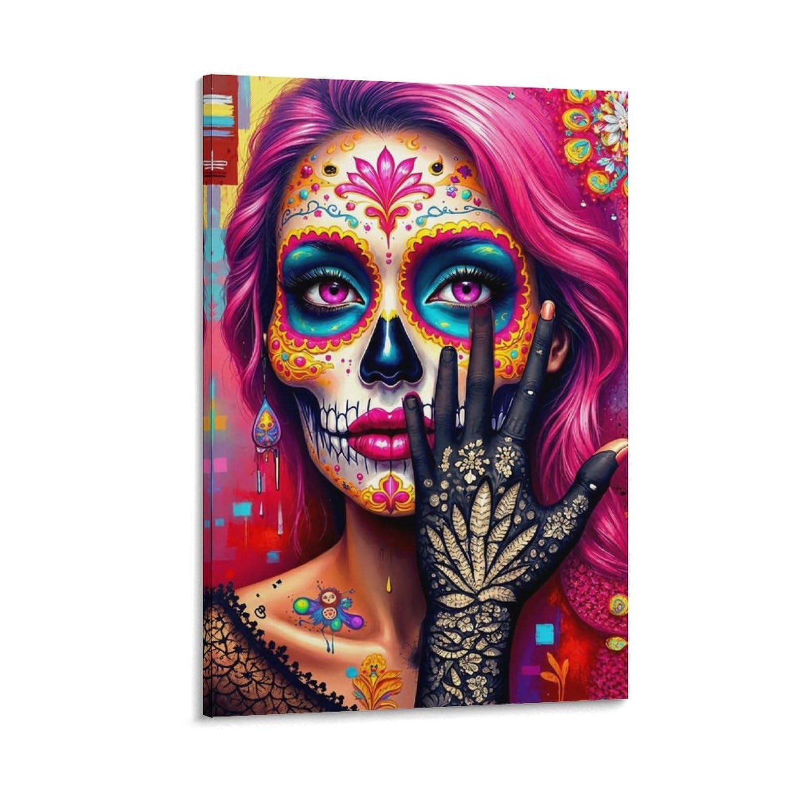 DHBANEIOK Day of Dead Art_3 Wall Decor Poster Giclee Canvas Prints Modern Wall Art Picture Wall Hanging for Bedroom Living Room Decor 16x24inch(40x60cm)