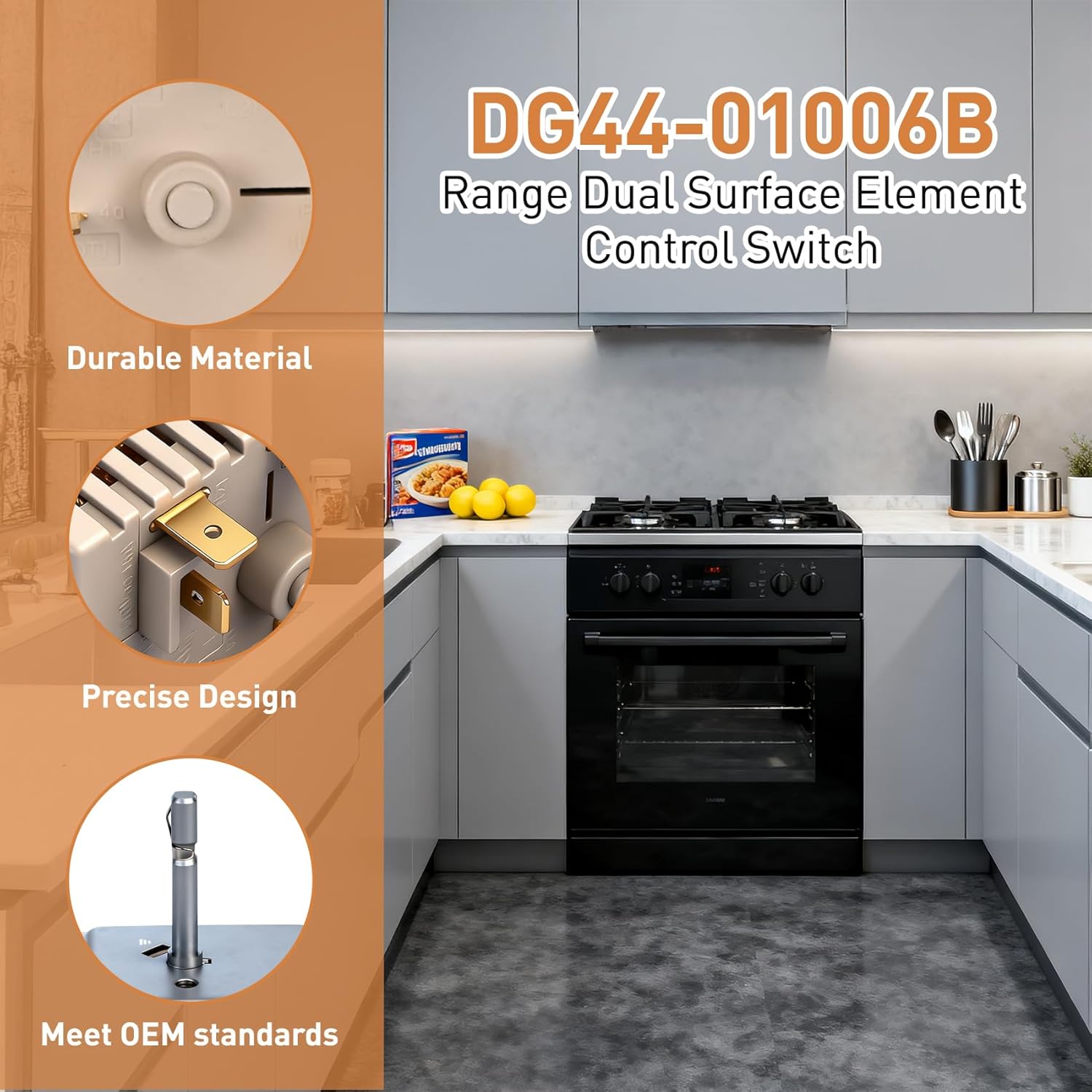 DG44-01006B Range Dual Surface Element Control Switch Replaces PER001-12D, PS11771631, EAP11771631, AP6037530, Compatible with Samsung NE59J7750WS NE59M4310SS NE58K9850WS Dual Burner Infinite Switch