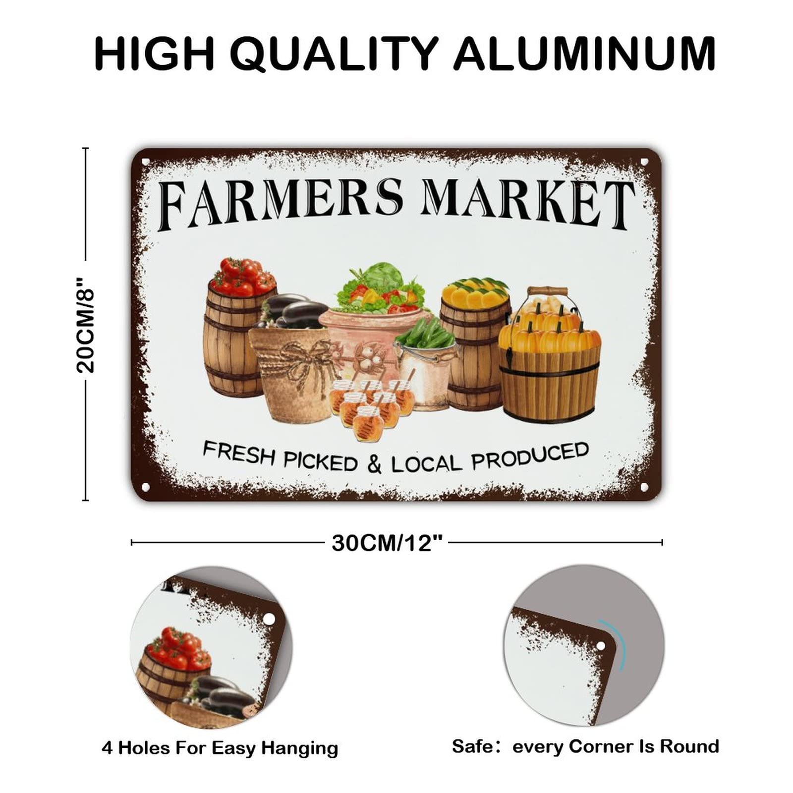 Cartello Rotondo In Metallo Rustico 30x30 Cm Con Scritta 'Farmers Market Peppers' Per Decorazione Casa, Cucina O Orto