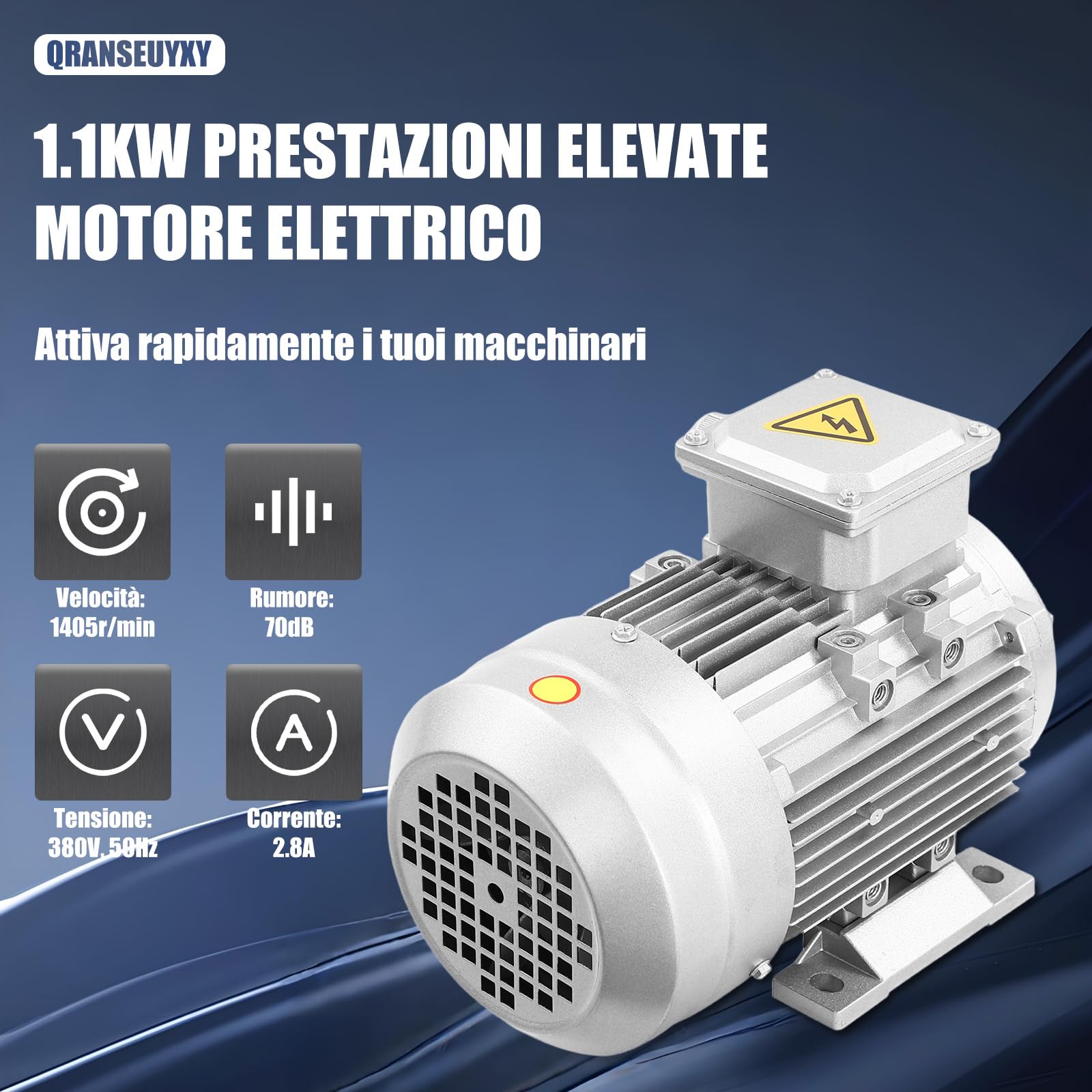 Motore Elettrico 1.1KW 1405R/min Motore Asincrono Corrente Trifase con Bobina di Rame puro Motore 3 Fasi per Ventilatori Pompe Macchine Utensili Compressori