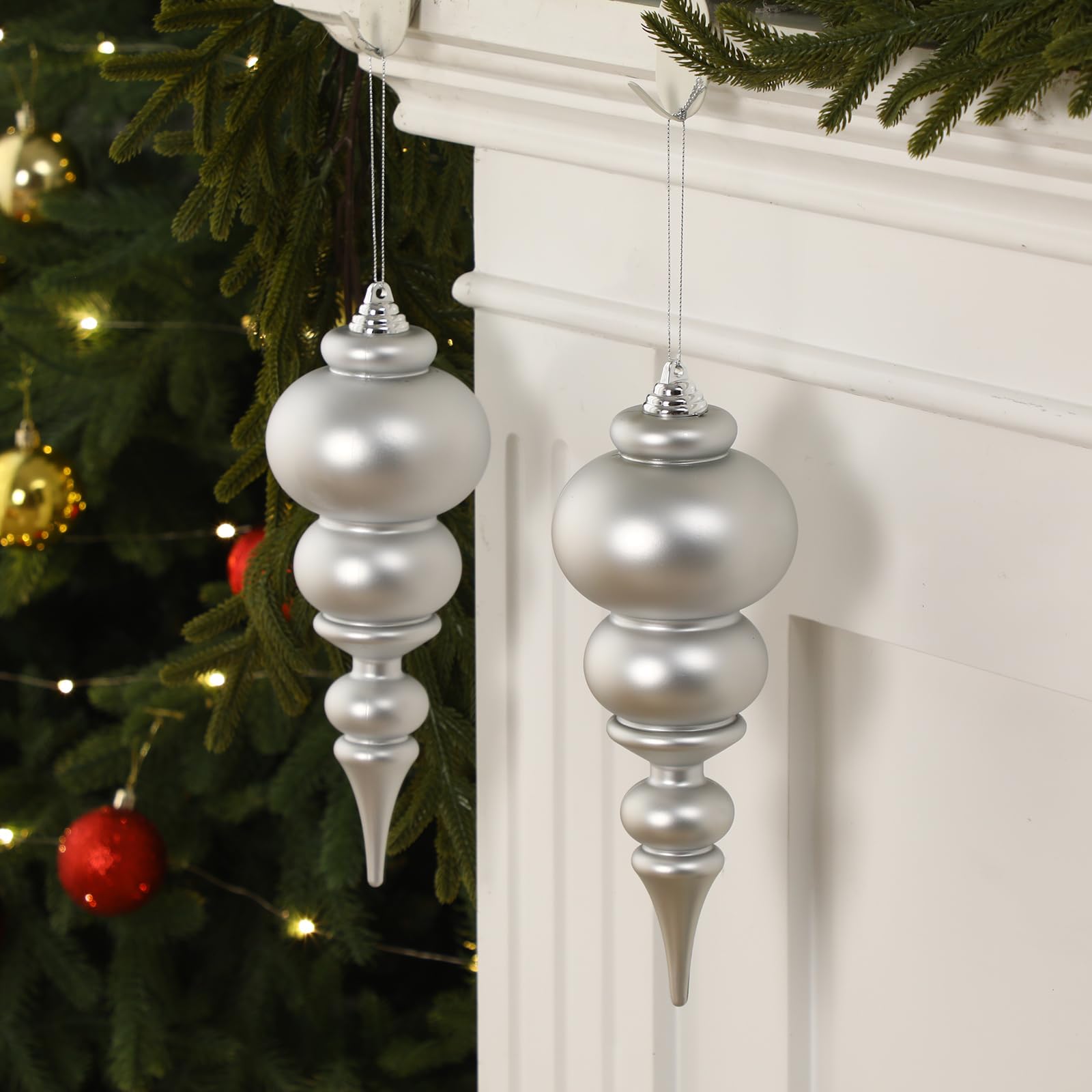 Soulchen Lot de 2 grandes boules de Noël géantes en plastique incassable à suspendre pour décoration de Noël (30,5 cm, argenté mat)