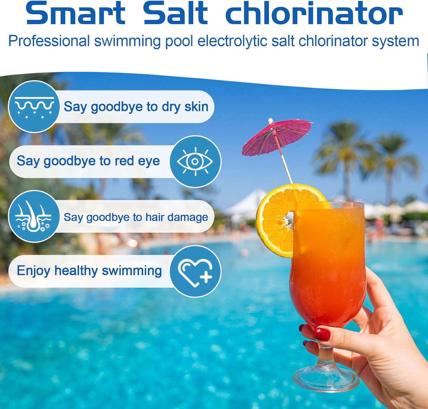 Salt Water Pool Chlorinator System - Upgrade Saltwater Chlorine Generator for Smart App Control Built-in Control,Easy to Install,Smart Digital Panel Plate,with Pools Up to 15,000 gallons