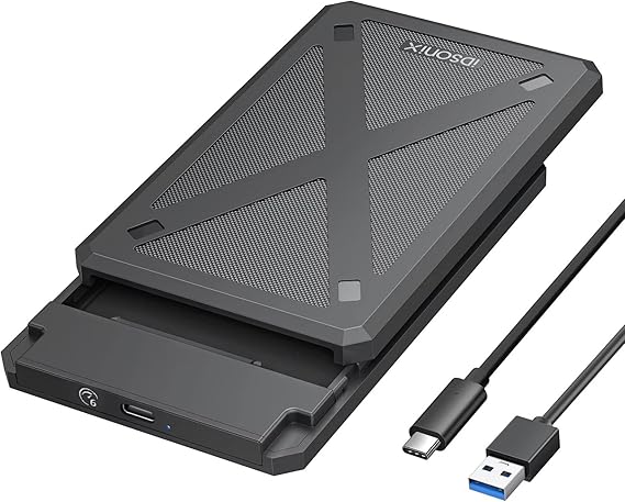 iDsonix Boîtier de Disque Dur 2,5 Pouces 6Gbps USB 3.1 vers SATA III Boîtier de Disque Dur Externe sans Outil pour Disque Dur SSD HDD 7 mm/9.5 mm 2,5" avec UASP Noir(PW25-C3)
