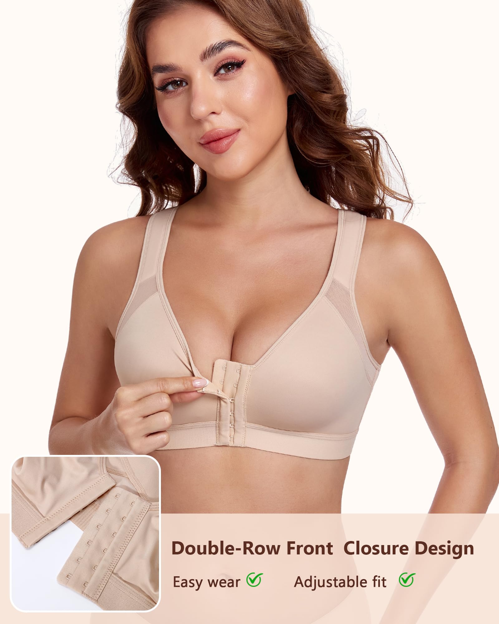 Lemorosy Soutien-Gorge Femme Grandes Tailles Fermeture Devant Redresse Dos correcteur de Posture sans Rembourrage sans Armatures