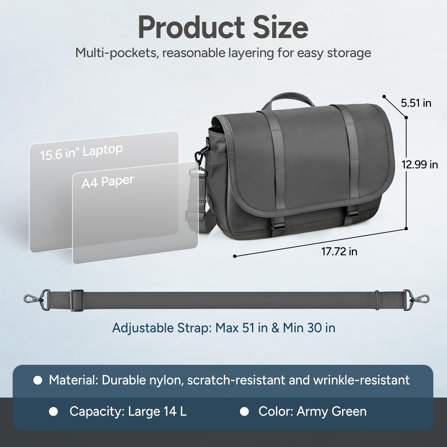 travel inspira Borsa a tracolla per uomo/donna, antifurto, leggera, da uomo, per computer portatile da 16 pollici, resistente all'acqua, borsa a tracolla per computer, lavoro, ufficio, università, con