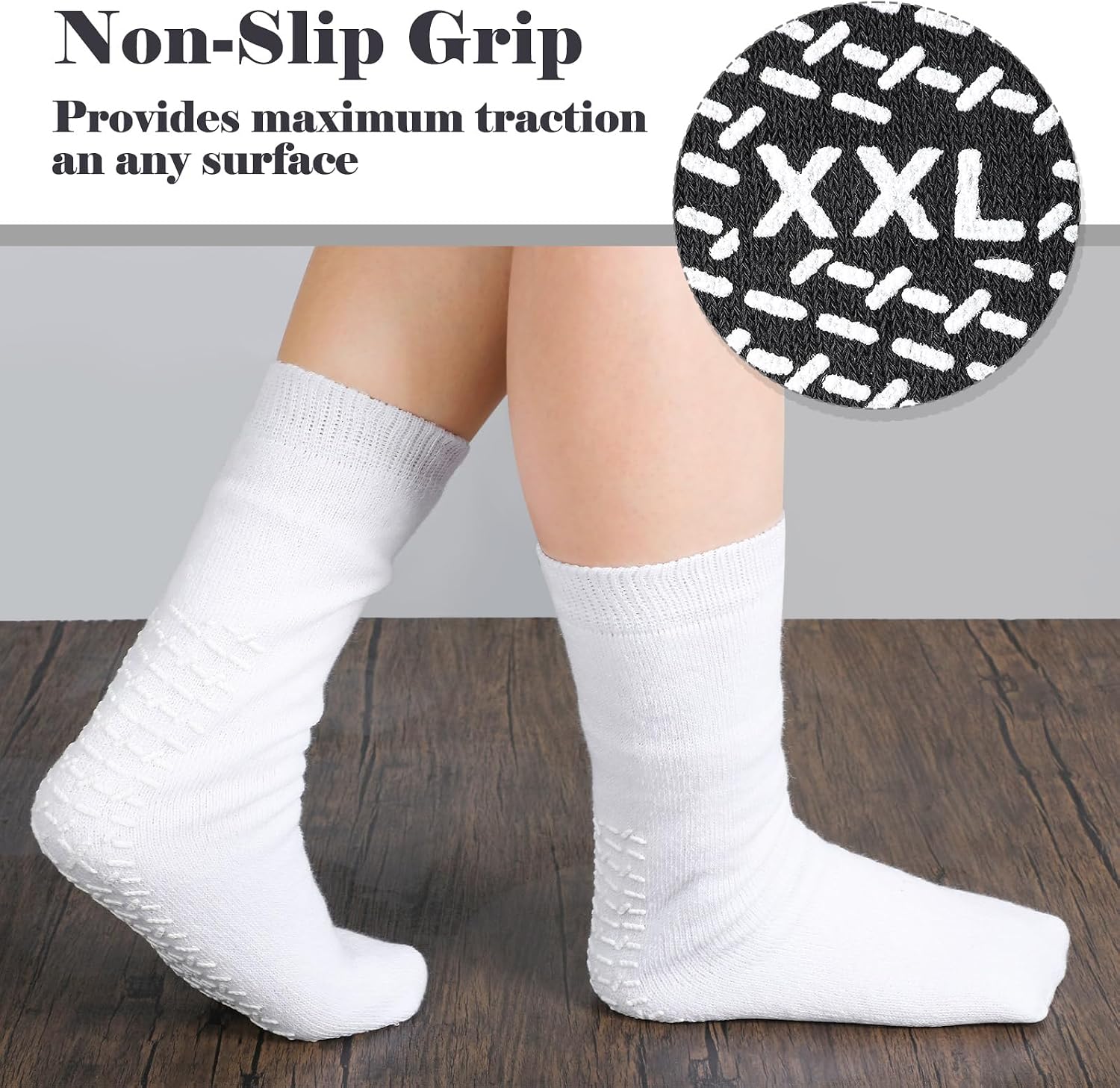 Panitay 6 Pairs XX Large Slipper Socks Terry Thickened Soft Bottom Non Slip Hospital Socks with Grips for Bariatric Men Women