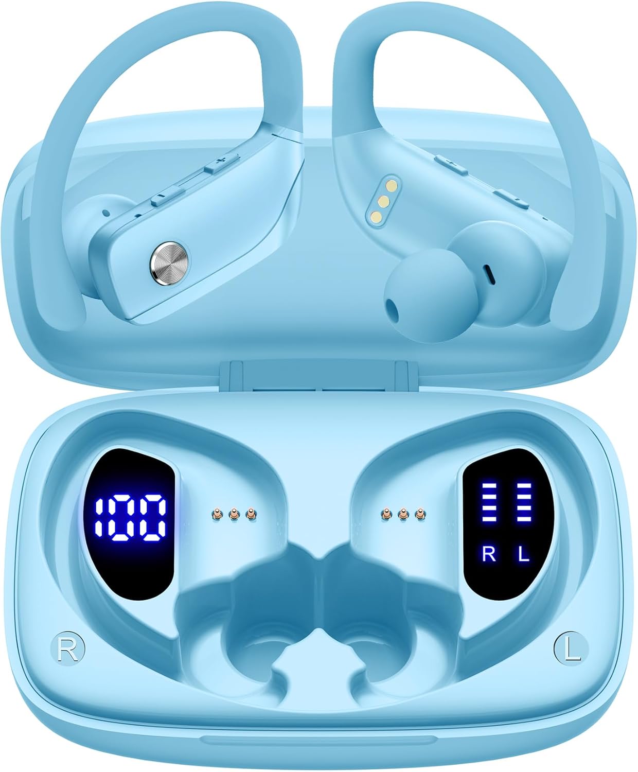 bmani Wireless Earbuds in Sky Blue charging case