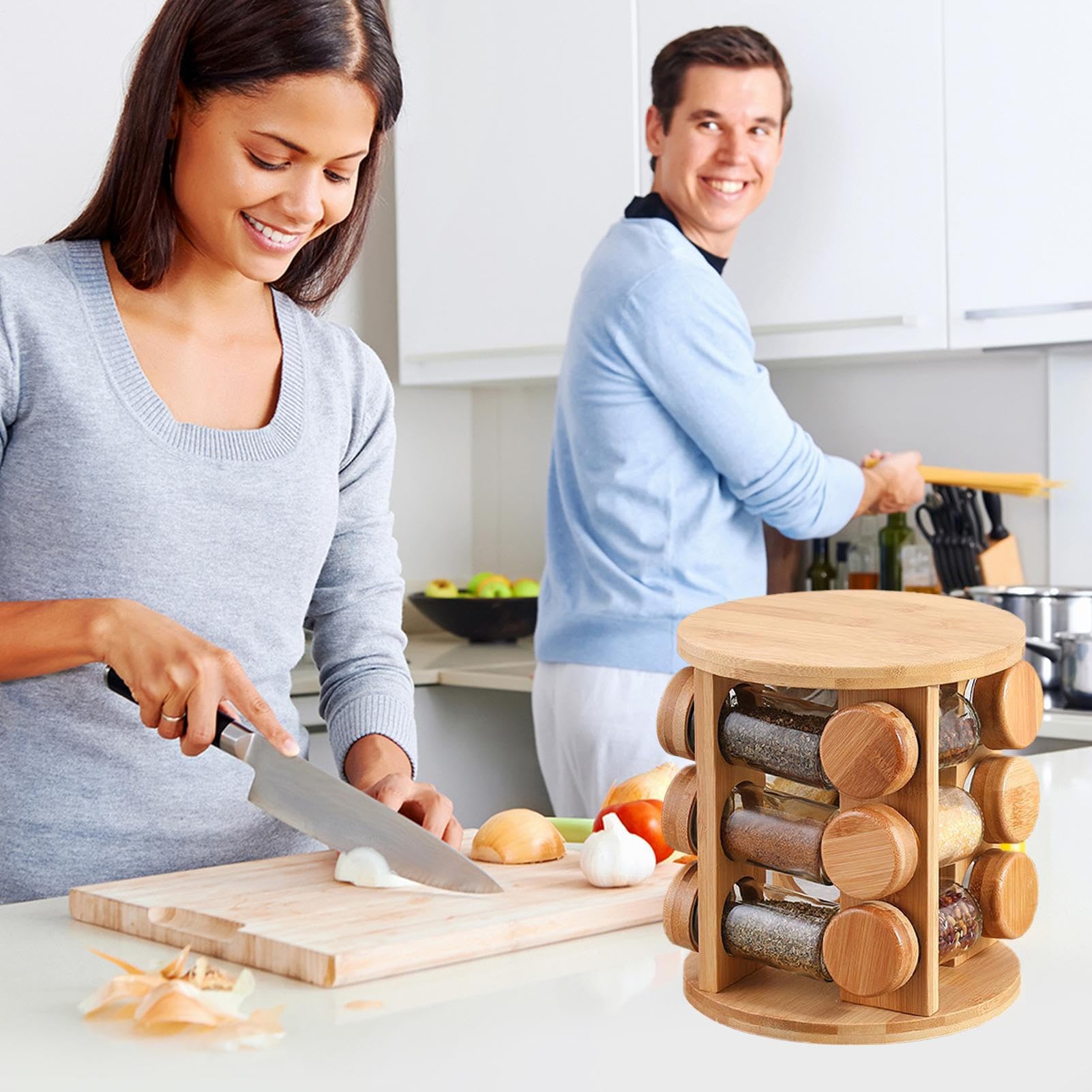 Drehbarer Organizer für Gewürze, Gewürzständer aus Holz für Arbeitsplatte | Aufbewahrung von Gläsern für Zucker und Lebensmittel | ideal für Anfänger, Kochbegeisterte und gepresste Eltern