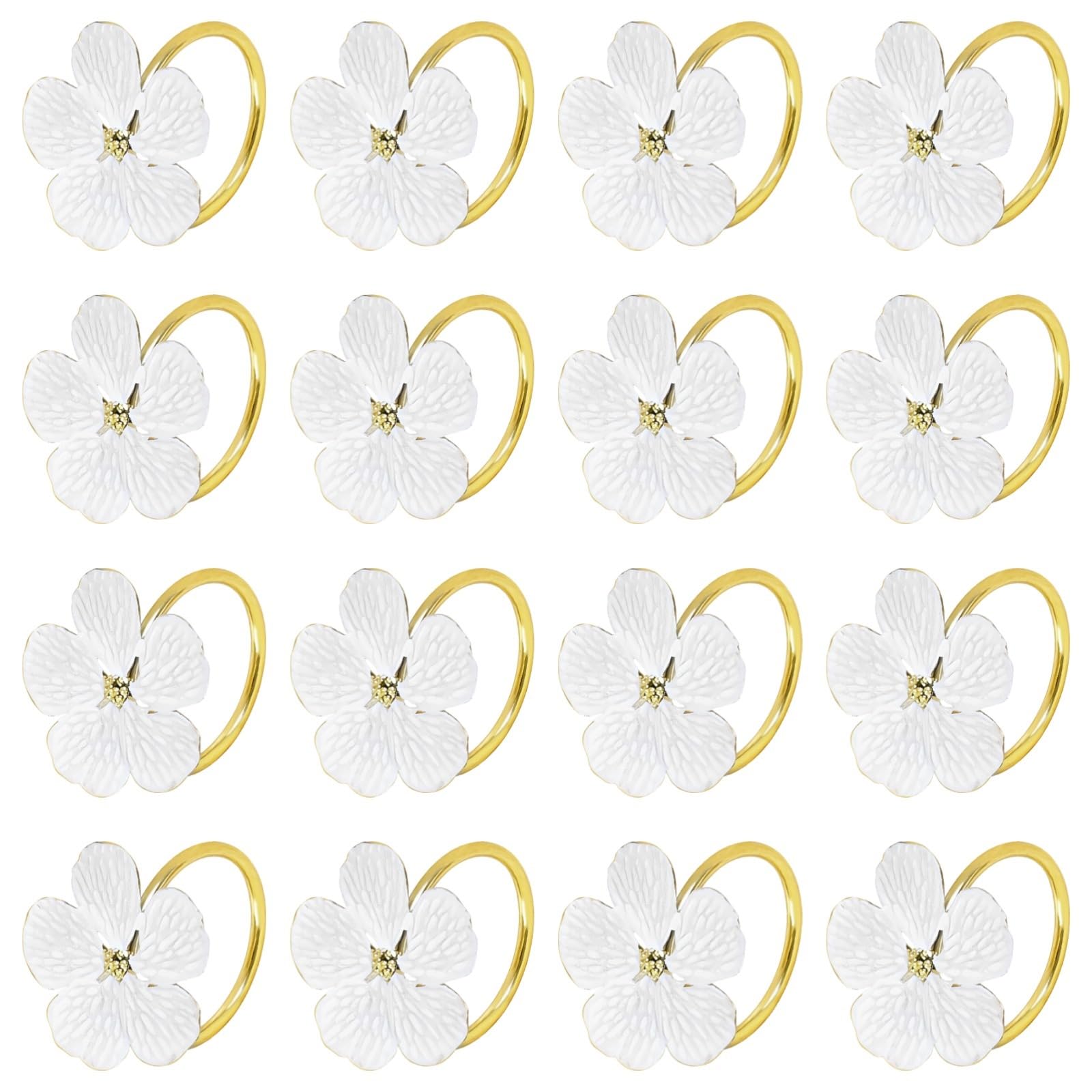 Lot de 36 ronds de serviette en forme de fleur blanche et dorée pour mariages, banquets, fêtes