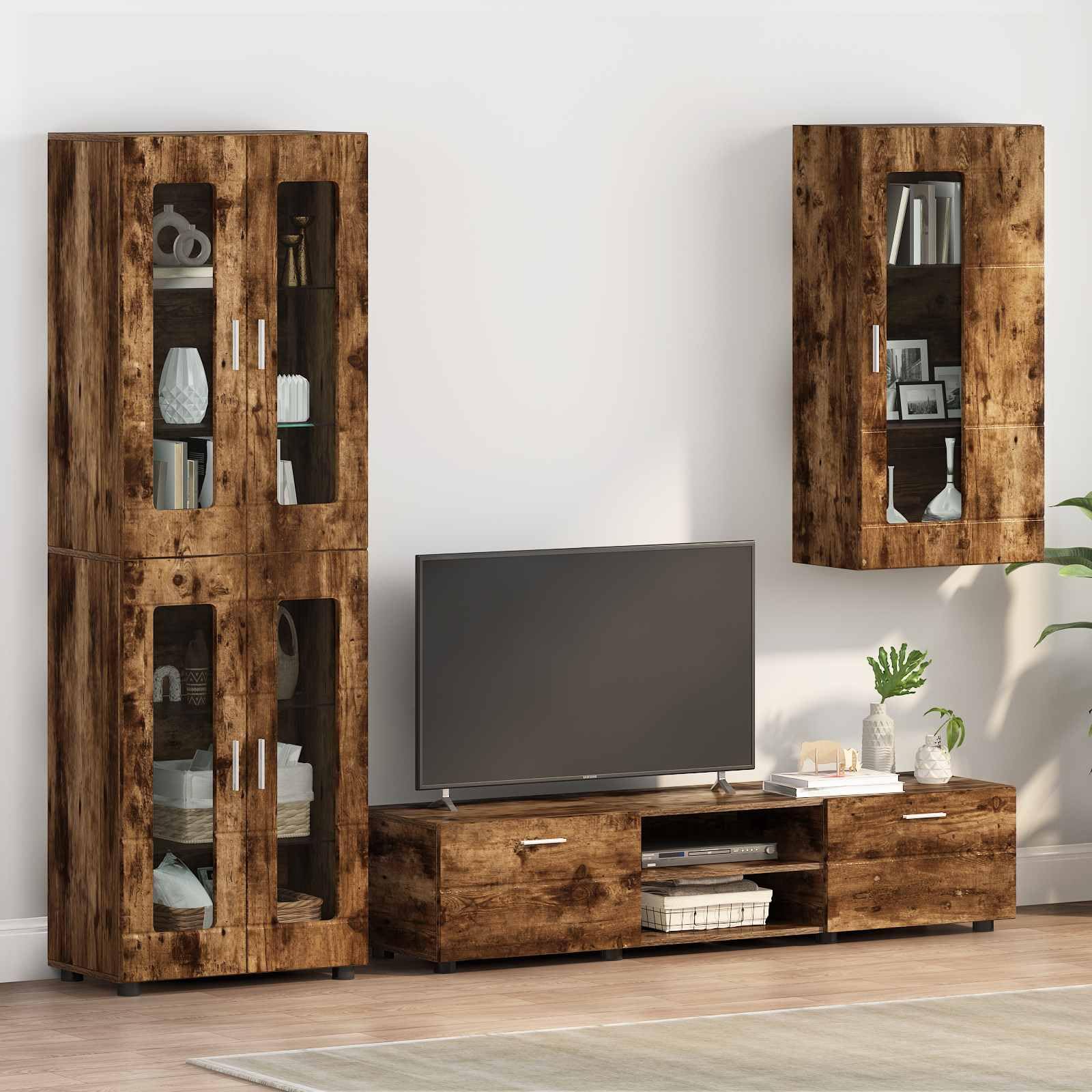 Armadio in legno di rovere affumicato, con 2 ripiani, finitura opaca, spazio per soggiorno, camera familiare e stanza degli ospiti, moderno armadio da parete per riporre e organizzare