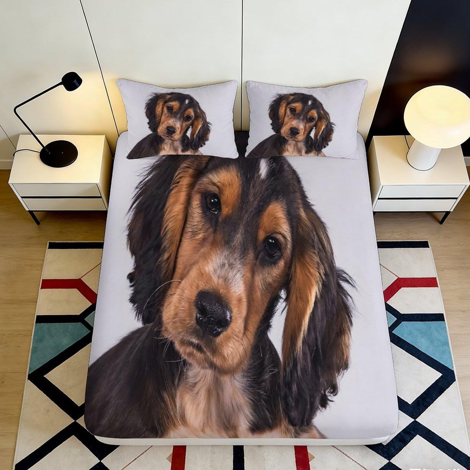 3D Printed Brown Black Dog Fitted Sheet Microfiber Soft Bedroom Decor Puppy Mattress Cover for Home Dorm 120x200x25cm