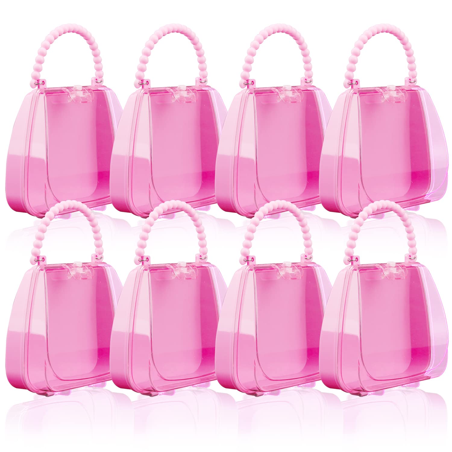 Nsmykhg Plastic Box Set, 8 Small Clear Plastic Containers - Mini Storage Box for Beads, Crafts, Jewelry &amp; Small Items (Pink Handle)