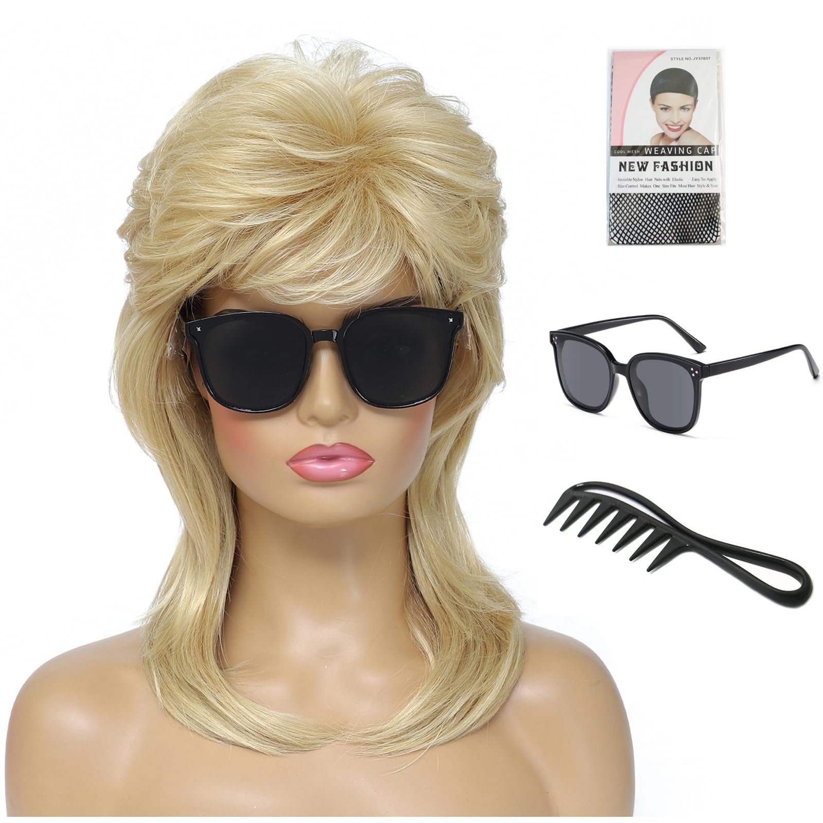 Mullet Wigs for Women,Joe Dirt,Emo Wig,80s 90s Costumes Fancy Party Accessory Cosplay Wig,Halloween Man x (Light Blonde)