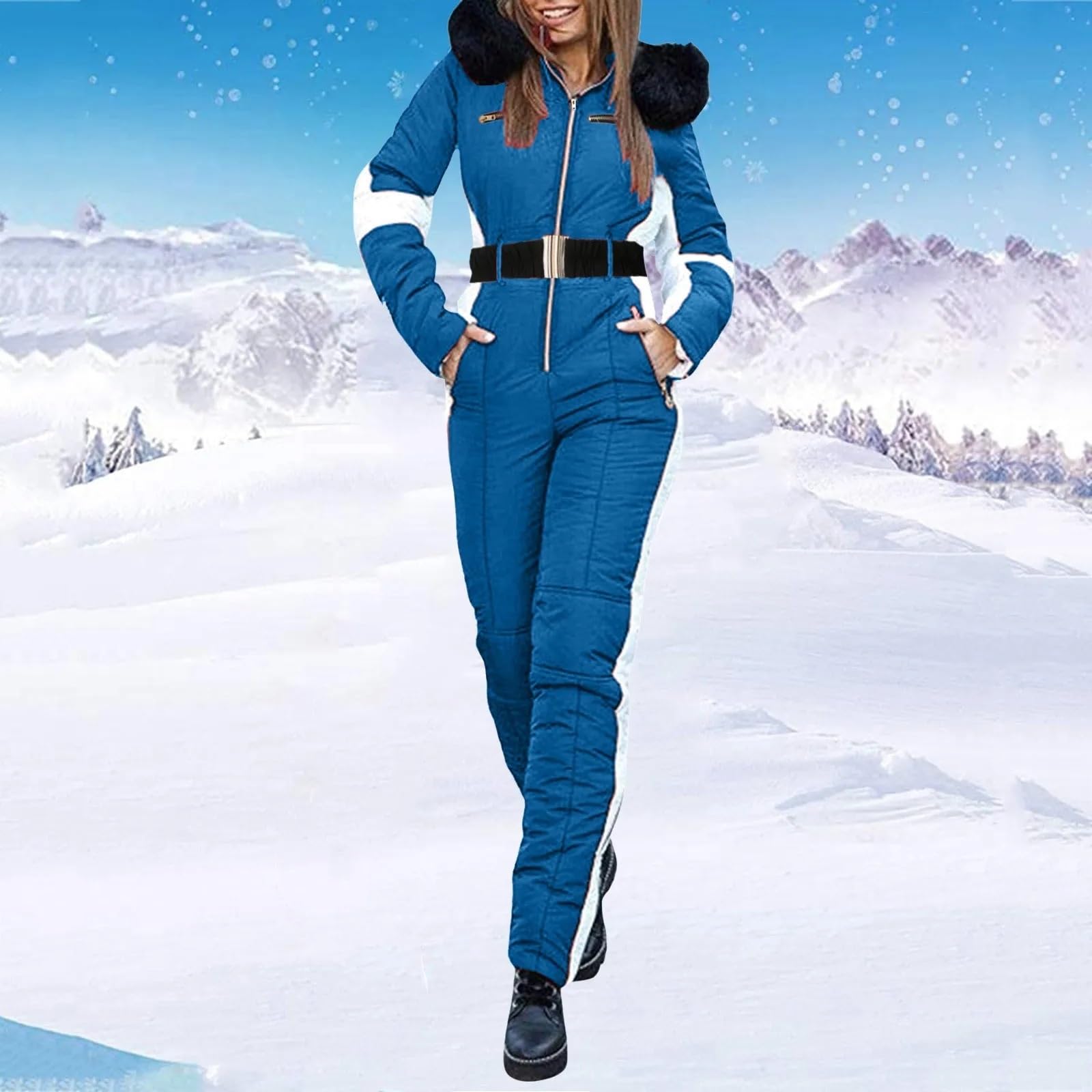 Traje de Esquí para Mujer Mono mujer invierno deportes al aire libre mono impermeable con cuello extraíble cremallera traje de esquí