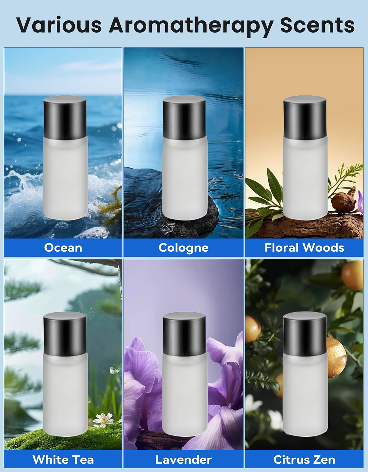 TECXERLLON Diffuseur de Parfum Intelligent pour Voiture avec 6 Parfums (Cologne/Océan/Bois Floraux/Thé Blanc/Lavande/Yuzu), 3 Modes, 3200 Utilisations, Rotation 180°, Allumage/Arrêt Automatique