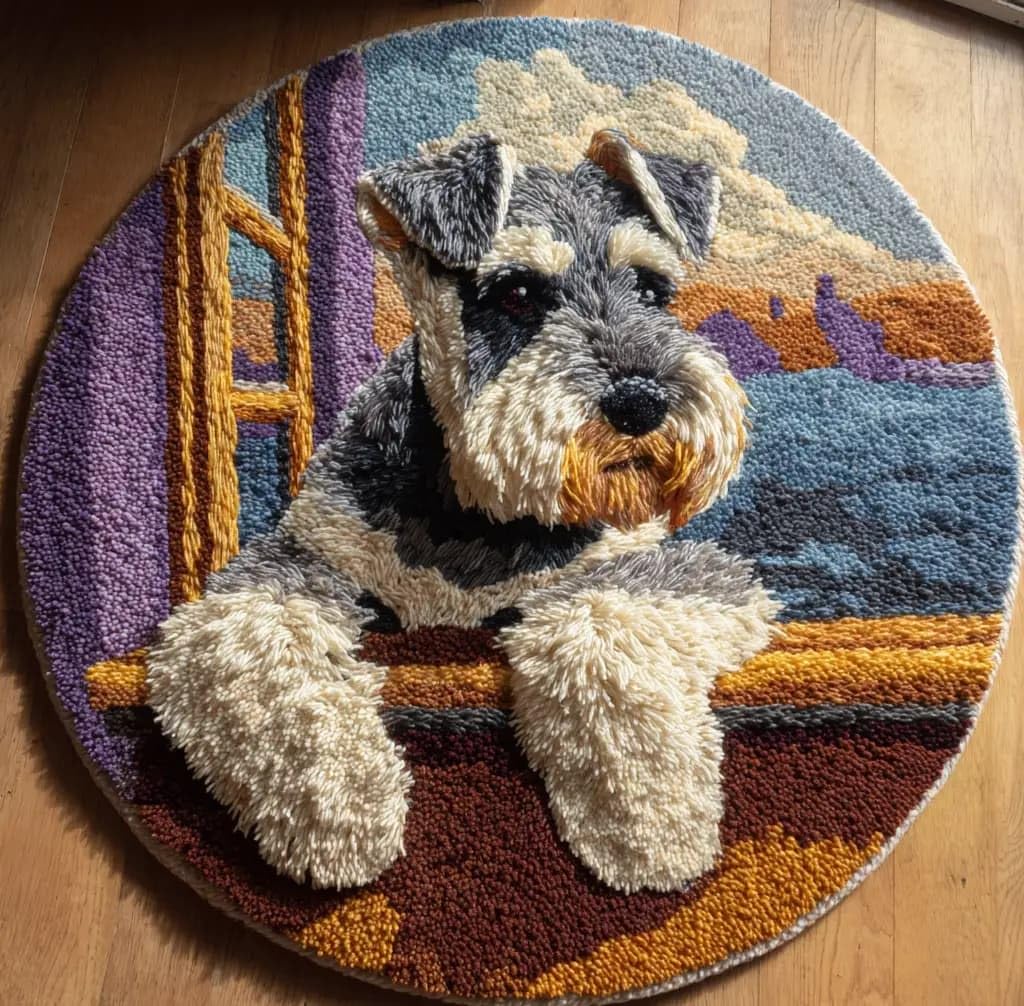 Kitquiver Latch Hook Cushion Kits A Latch Hook Craft Kit Rug Schnauzer 50X50cm