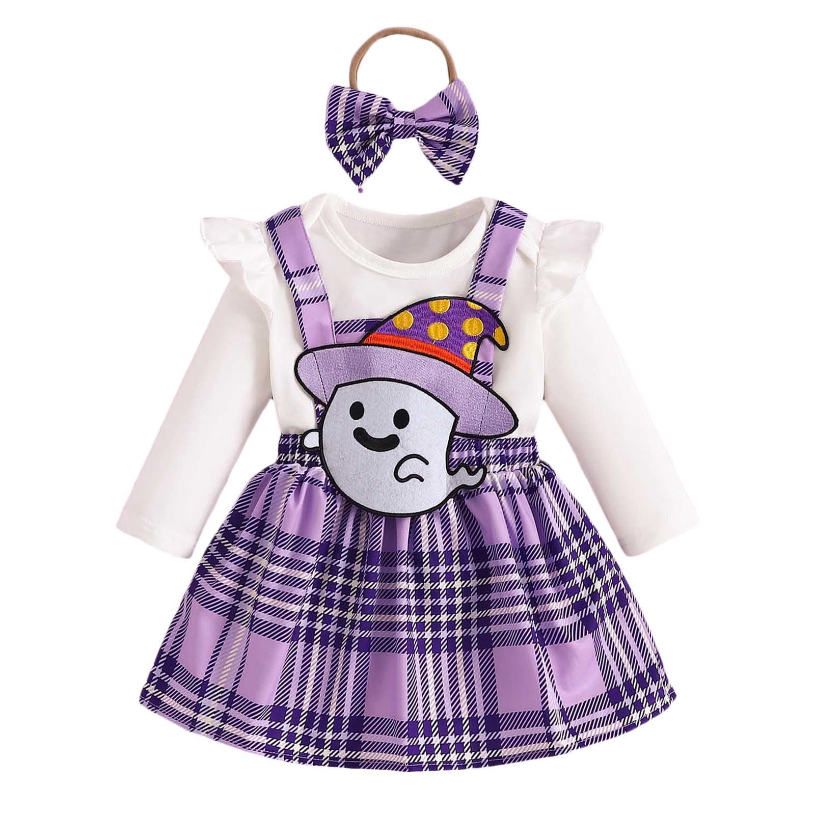 Cokbyavla Women's B-Purple Pumpkin Bat Print Tutu Dress, Halloween Romper Baby Baby Girl Christmas Girl Ghost Romper Big Girls Dresses Goth Clothes Clothes 0- Infant 3-6 Months