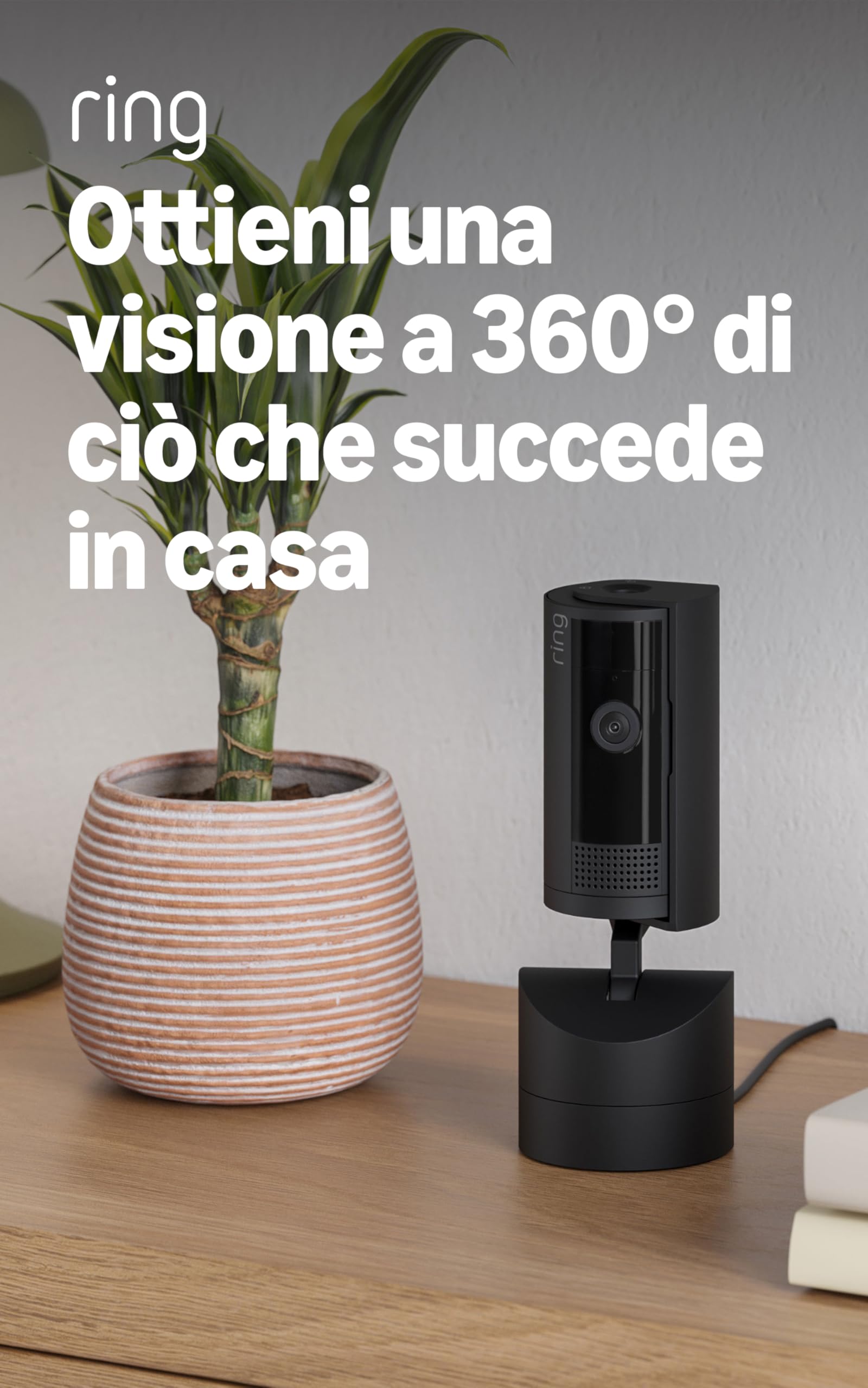 Videocamera interna inclinabile Ring (Pan-Tilt Indoor Camera) | Videocamera di sicurezza plug-in | Panoramica 360°, inclinazione 169° | Ring Protect: 30 gg. prova gratuita