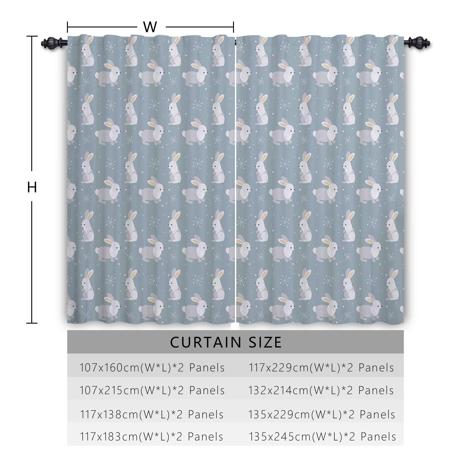 Cortinas para sala de estar Conejo Cortinas con dibujos de animales Cortina para habitación de bebé Vacaciones Año nuevo Feliz Navidad Panel de cortina Bolsillo para varilla 117x229cm 2 piezas