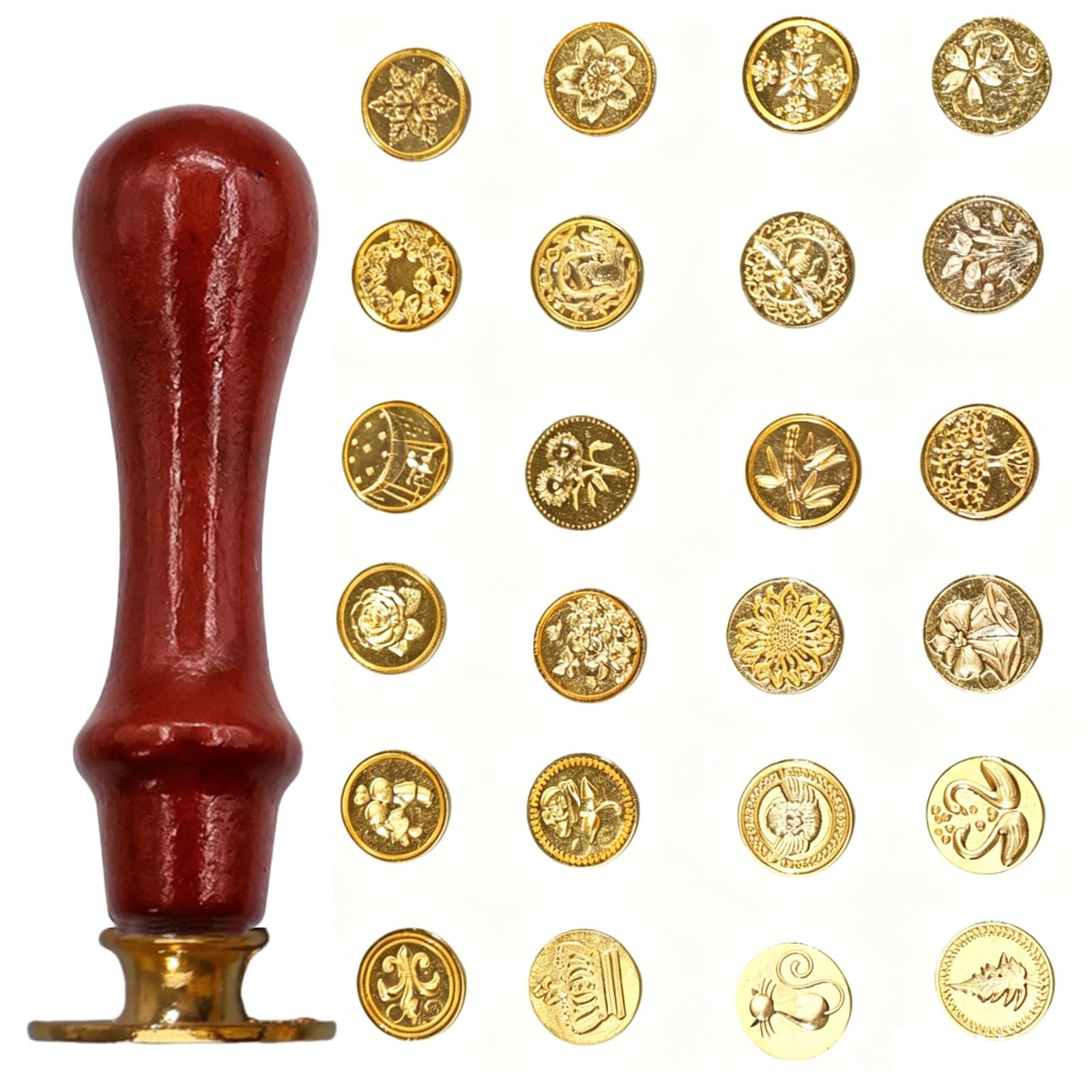 24Pcs Wax Seal Stamp Kit, Vintage Design Envelopes and Invitations, Random Pattern Seal Stamps with A Wooden Handle, Suitable for Wedding Art Craft and Stationery Projects-image-20