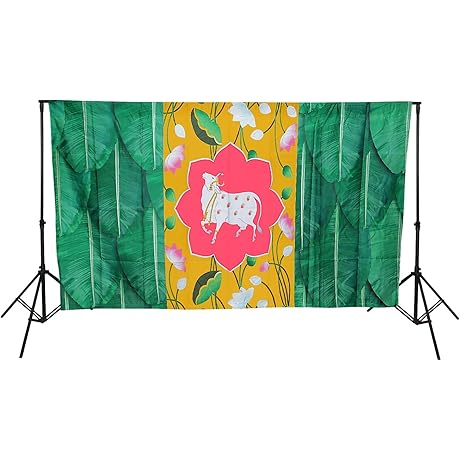 Banana Leaf Indian Pooja Fabric Backdrop for Any Occasion