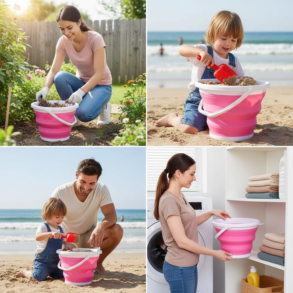 Cubo plegable de 5 litros para limpieza, cubo plegable de silicona que ahorra espacio con asa, esencial para camping o caravana, plegable que ahorra espacio para caravana y artículos esenciales de