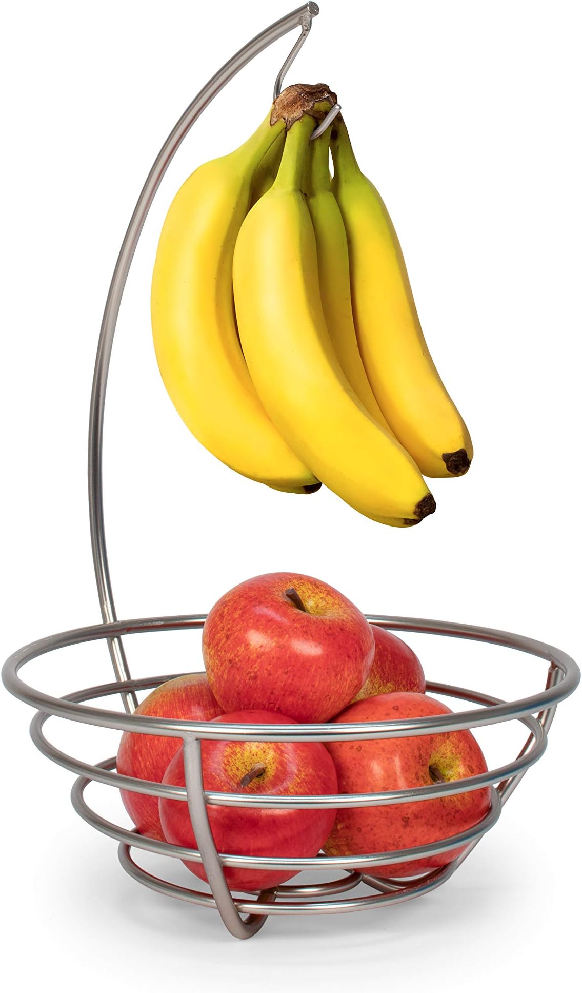 Spectrum Diversified Hanger & Fruit Basket, Produce Saver Banana Holder & Open Wire Fruit Bowl for Kitchen Counter & Dining Table, Metal, Satin Nickel