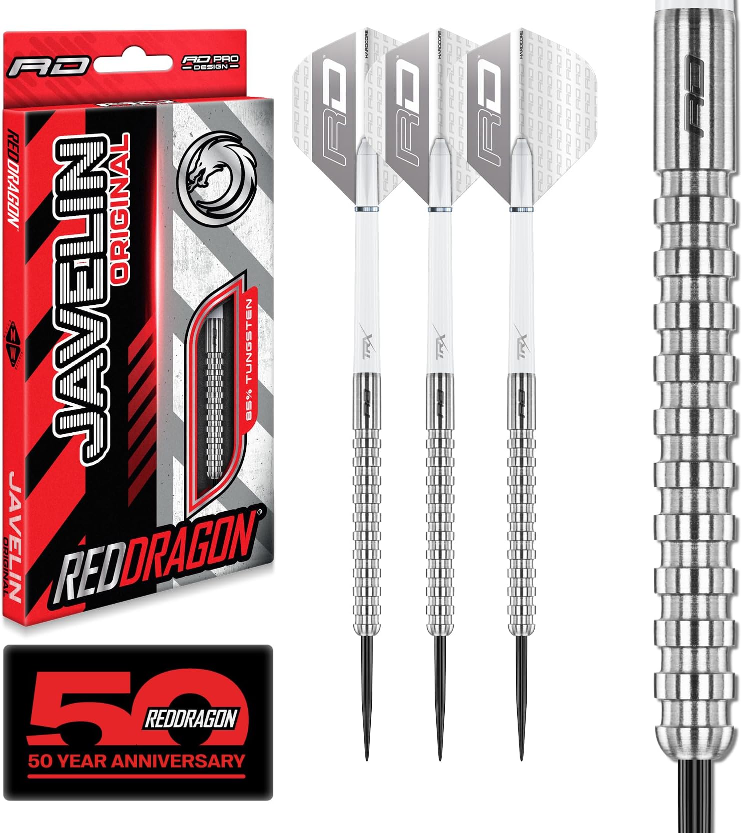 Red Dragon Javelin Original 26g Tungsten Darts with Feathers and Shaft.