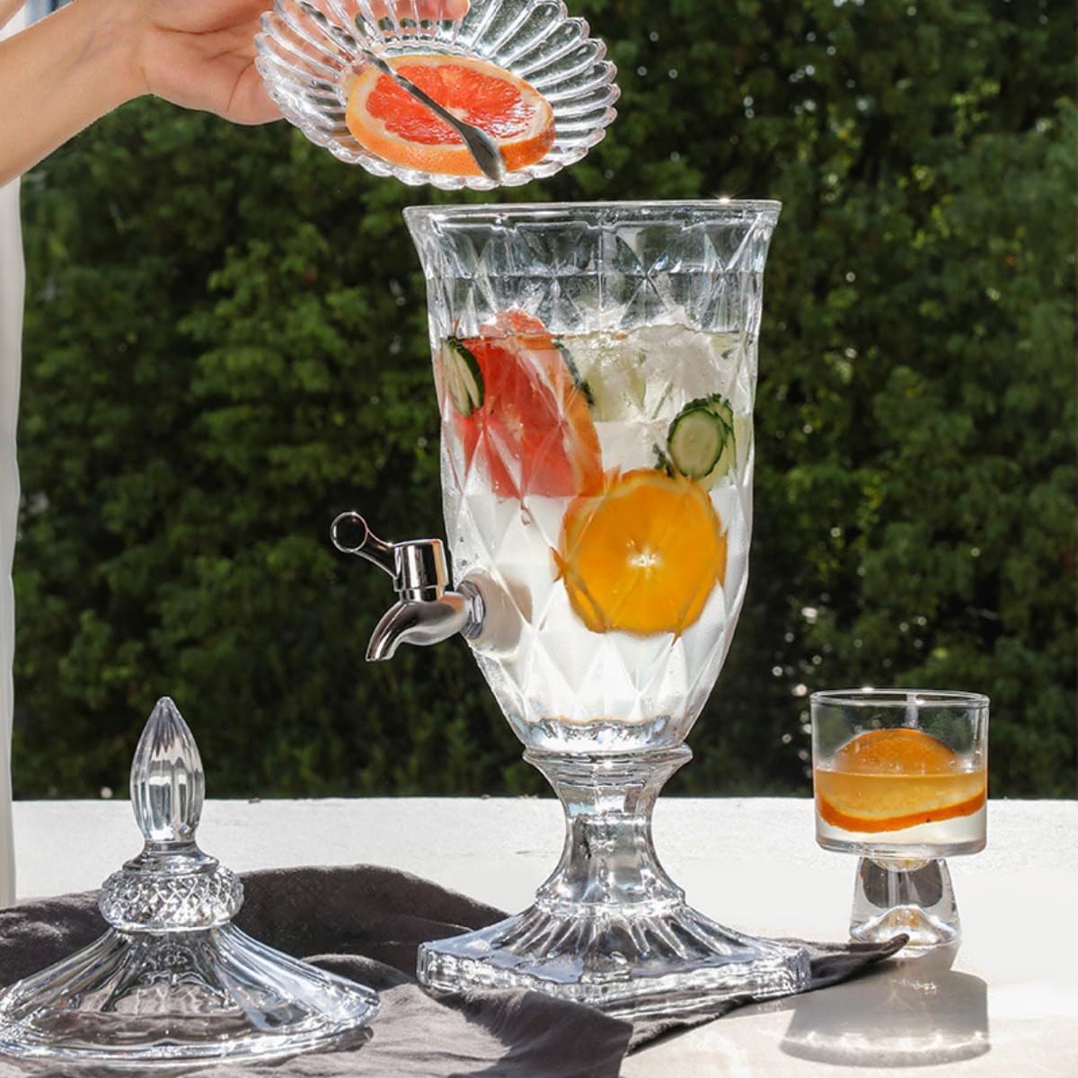 屋外ガラス飲料ディスペンサー、3リットルクリスタル飲料ディスペンサー、蛇口付きガラス瓶ジュース缶、ガラス瓶飲料タンク (3L,けんそ