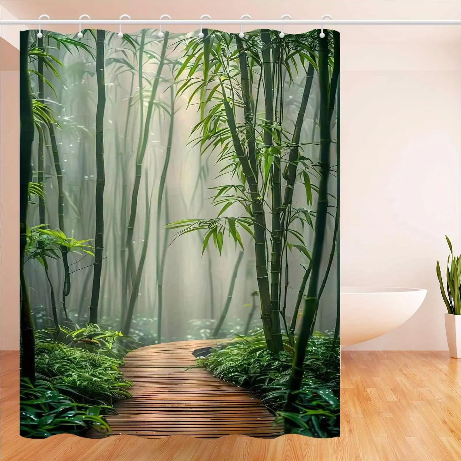 Zasłona prysznicowa "las bambusowy" | wodoszczelna, nadaje się do prania w pralce, z poliestru, do zawieszenia w łazience, z haczykami, 260 x 200 cm (szer. x wys.)