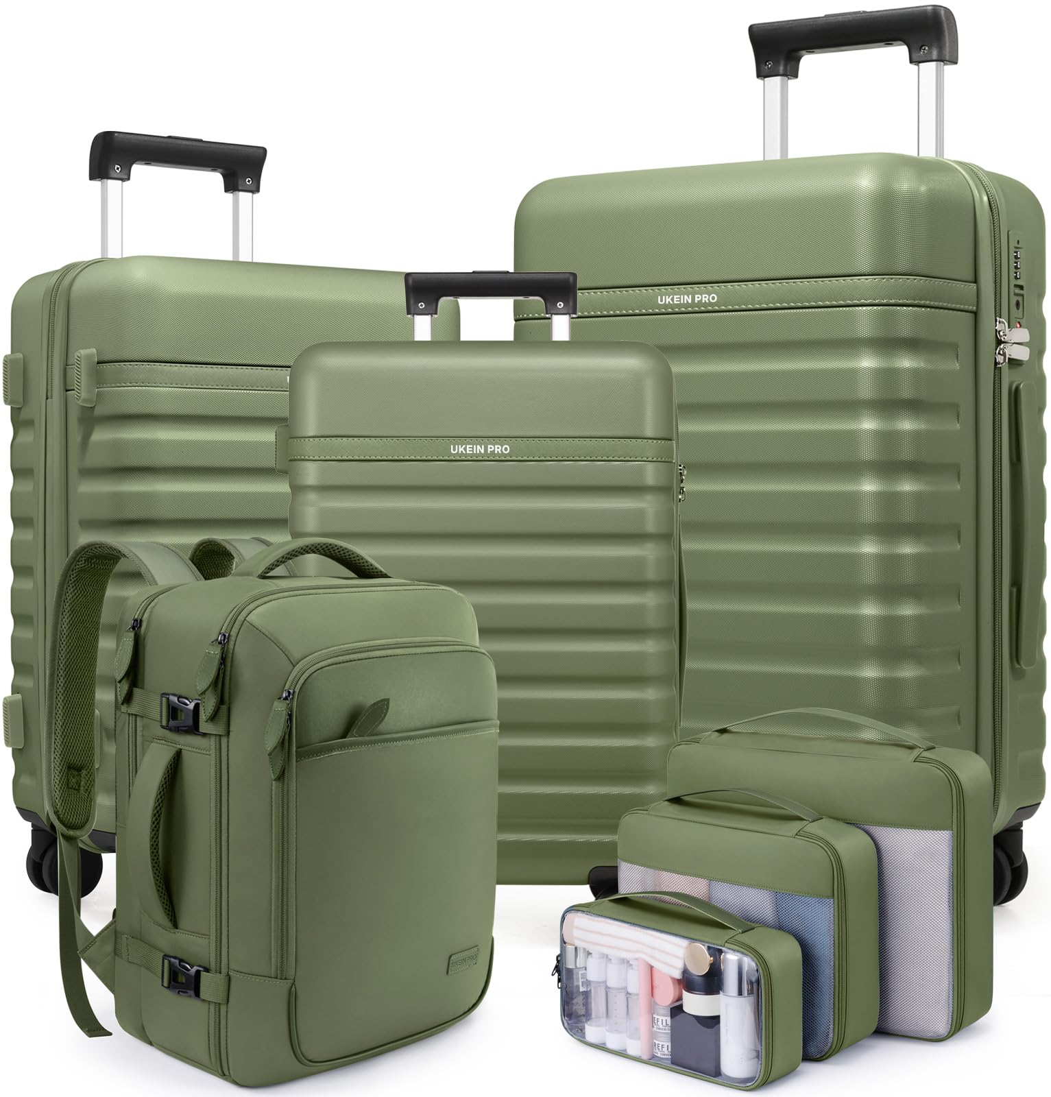 Luggage Sets 7 Piece,Hardside Large Checked Suitcase with Backpack Set