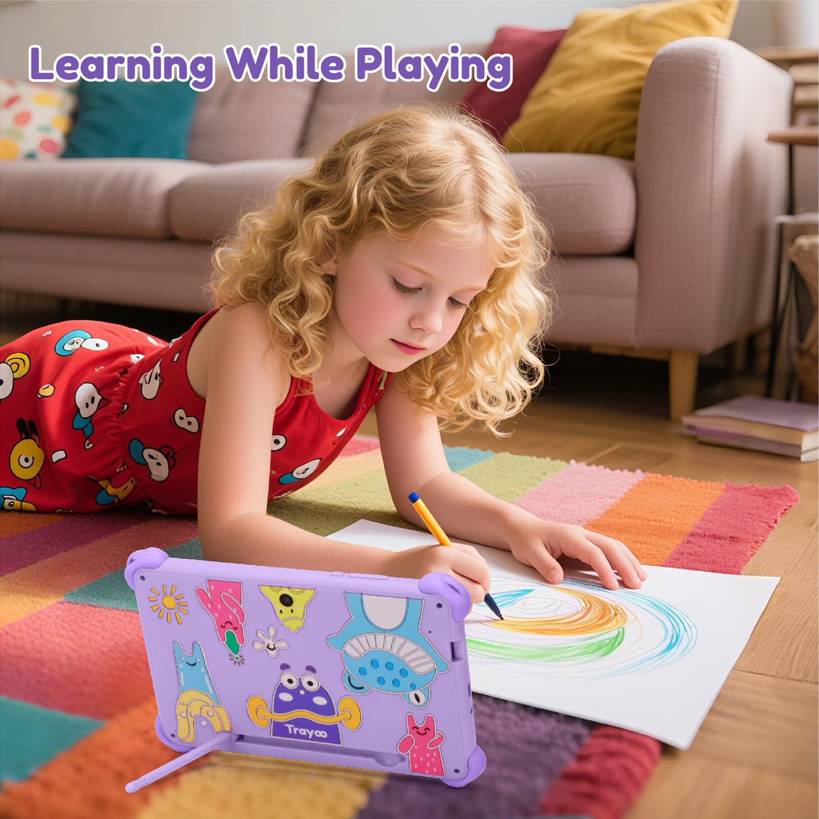 Tableta infantil de 7 pulgadas para niños de 3 a 12 años, tableta Android de 32 GB con funda sólida, YouTube, Netflix, GMS, Bluetooth, WiFi, aplicaciones de aprendizaje educativo instaladas, control