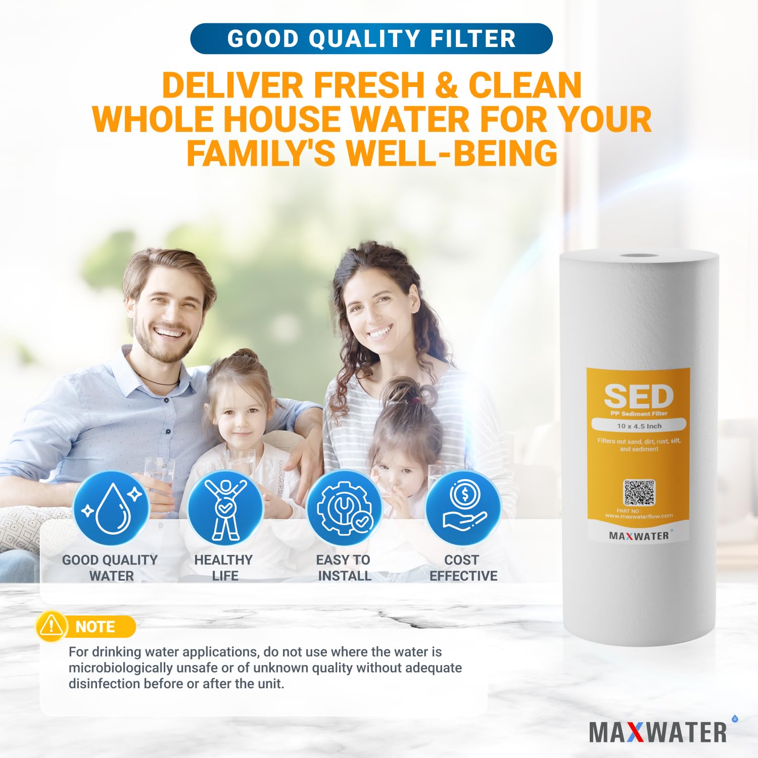 Max Water Filtro de agua de sedimentos para toda la casa de 5 micrones, 10 x 4.5 pulgadas, cartuchos de repuesto para filtro de agua de pozo de polipropileno fundido para DGD-5005, AP810, SDC-45-1001,