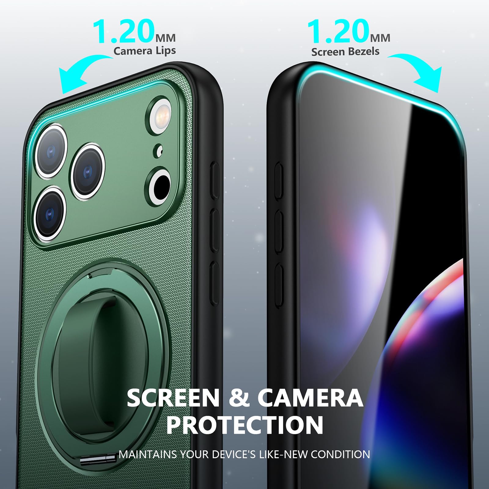 Dünne Hülle für iPhone 17 Pro Max/17 Pro/17 Air/17, Stoßfeste rutschfeste Schutzhülle mit Metall Ring Ständer Kameraschutz Handyhülle,Schwarz,17 Pro