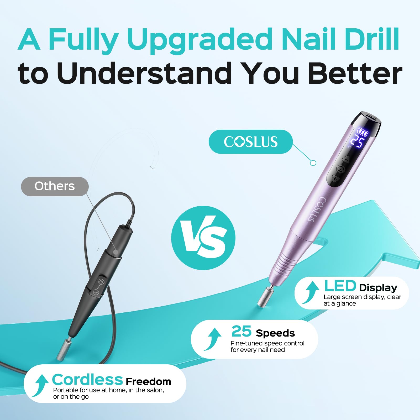 COSLUS C51 Cordless Nail Drill Electric File with LED Display