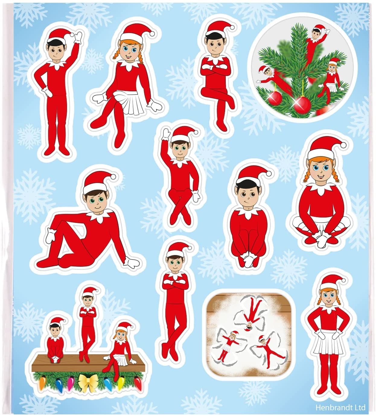 Henbrandt Boys Red 24 X Elfin Around Christmas Stickers For Kids Naughty Elf Stickers For And Girls Xmas Festive Stocking Fillers Craft Christmas Card Making
